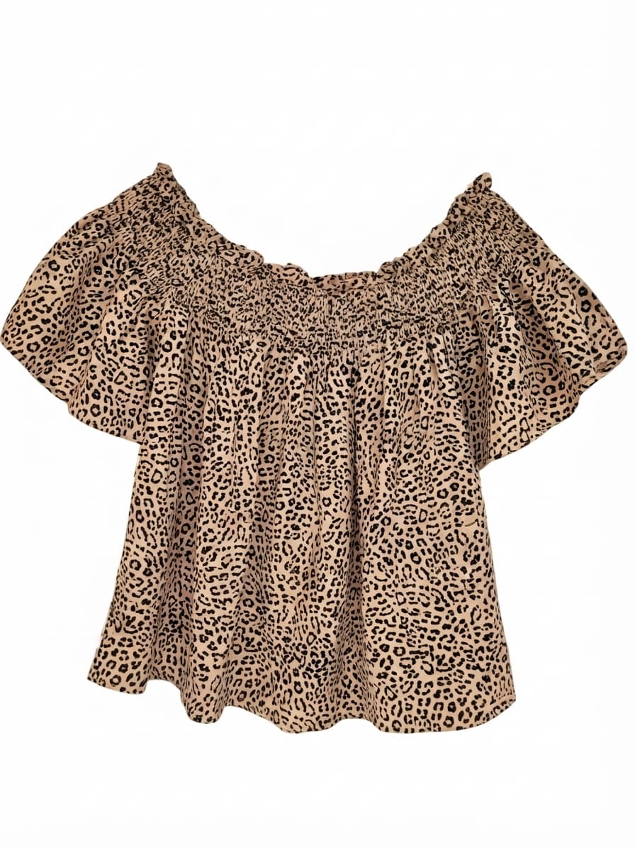 SEED HERITAGE Leopard Print Off Shoulder Linen Blouse Top Size 12 — photo 1 of 6
