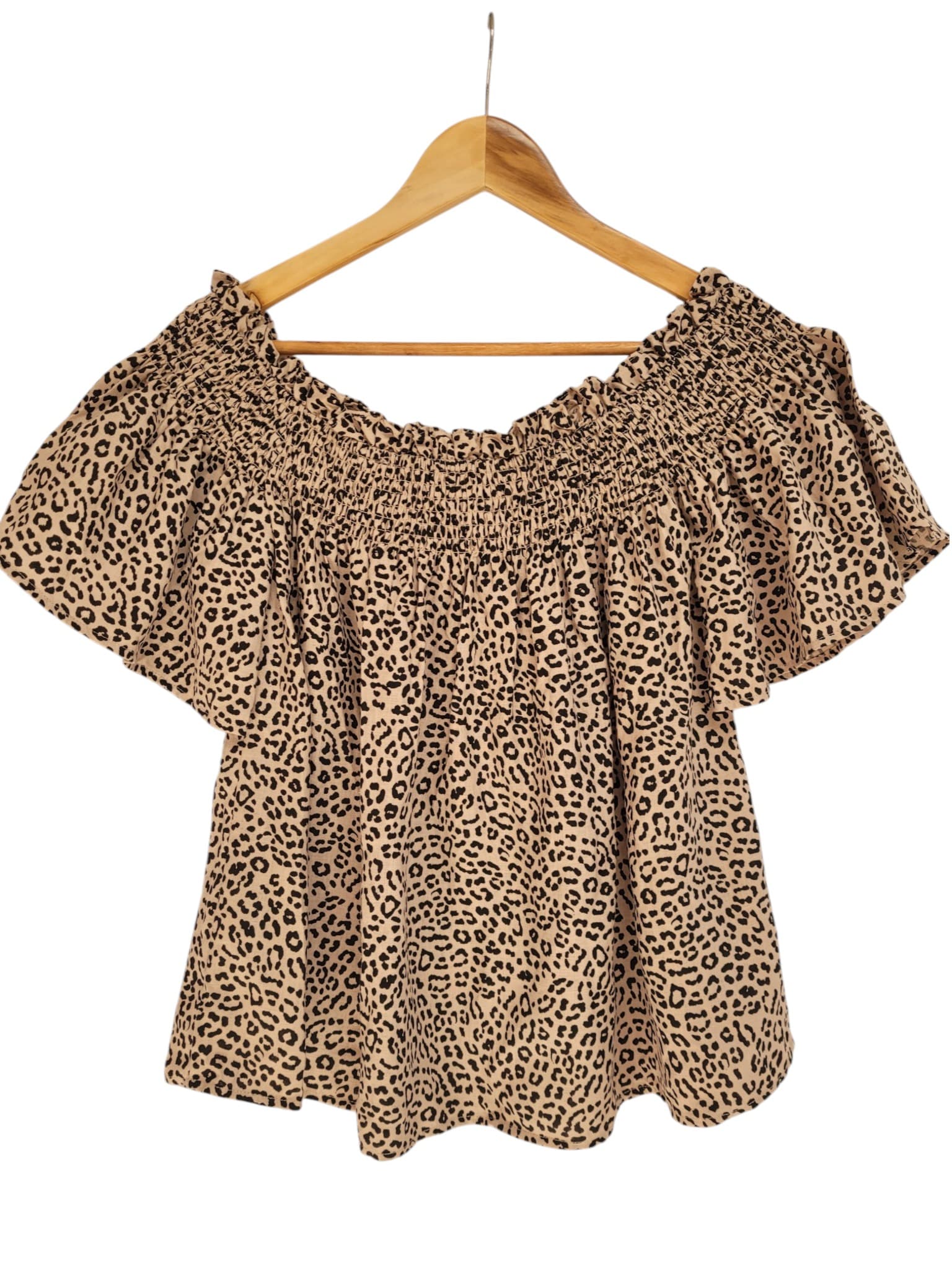 SEED HERITAGE Leopard Print Off Shoulder Linen Blouse Top Size 12 — photo 2 of 6