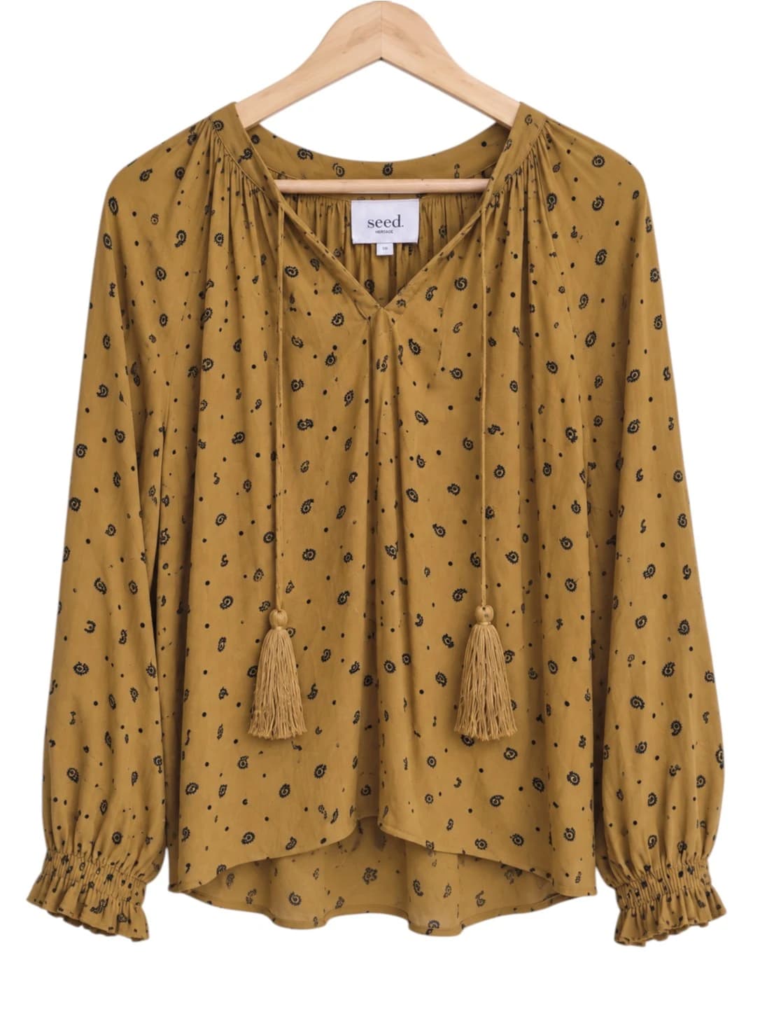 SEED HERITAGE Mustard Paisley Print Tassel Tie Blouse Size 10 — photo 1 of 6