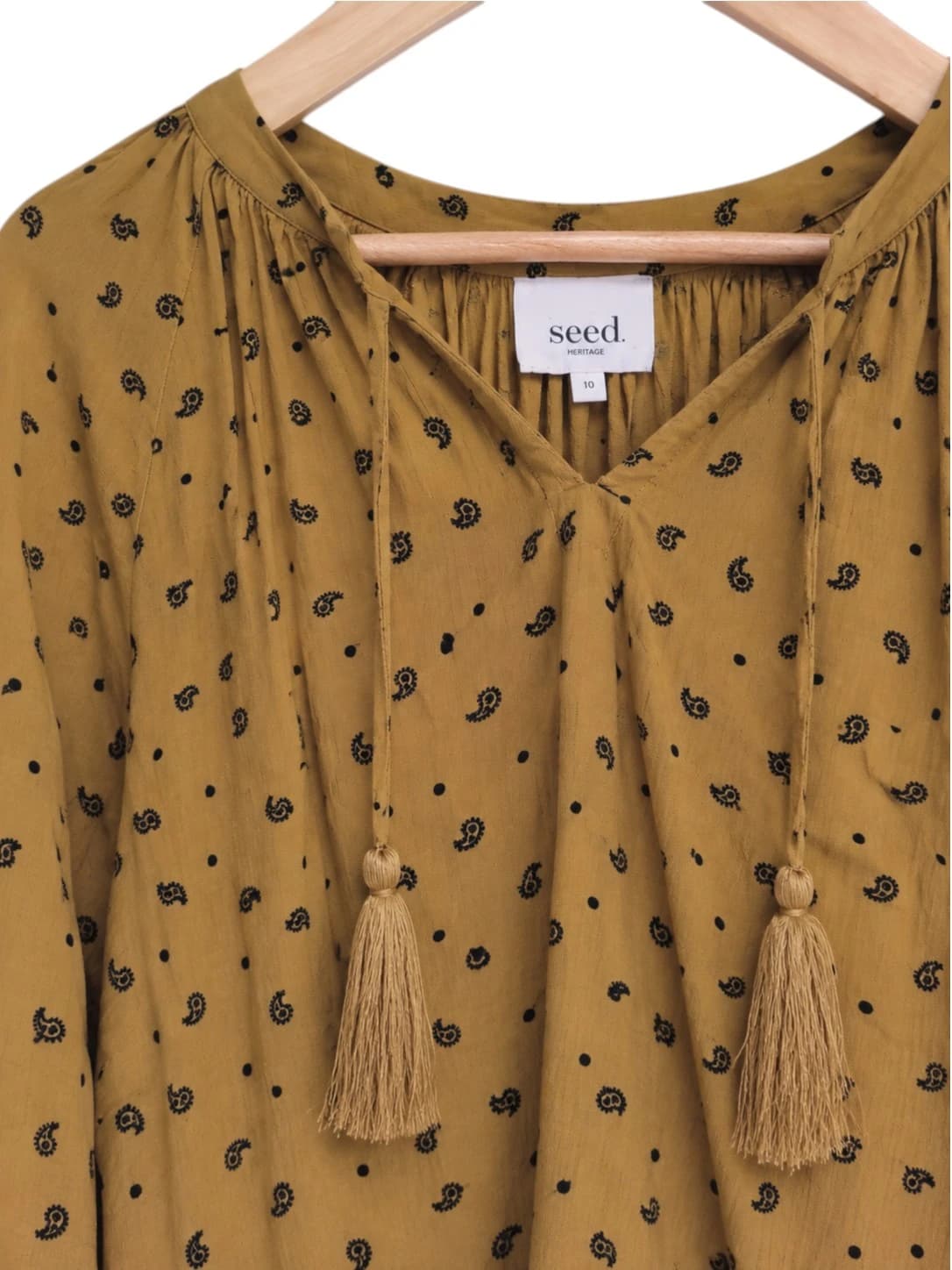 SEED HERITAGE Mustard Paisley Print Tassel Tie Blouse Size 10 — photo 3 of 6