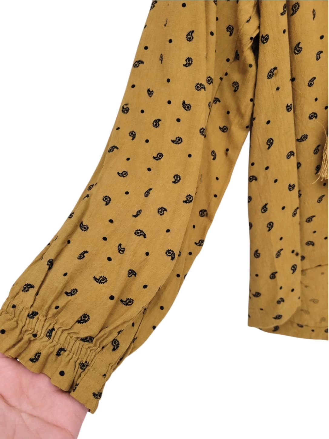 SEED HERITAGE Mustard Paisley Print Tassel Tie Blouse Size 10 — photo 4 of 6
