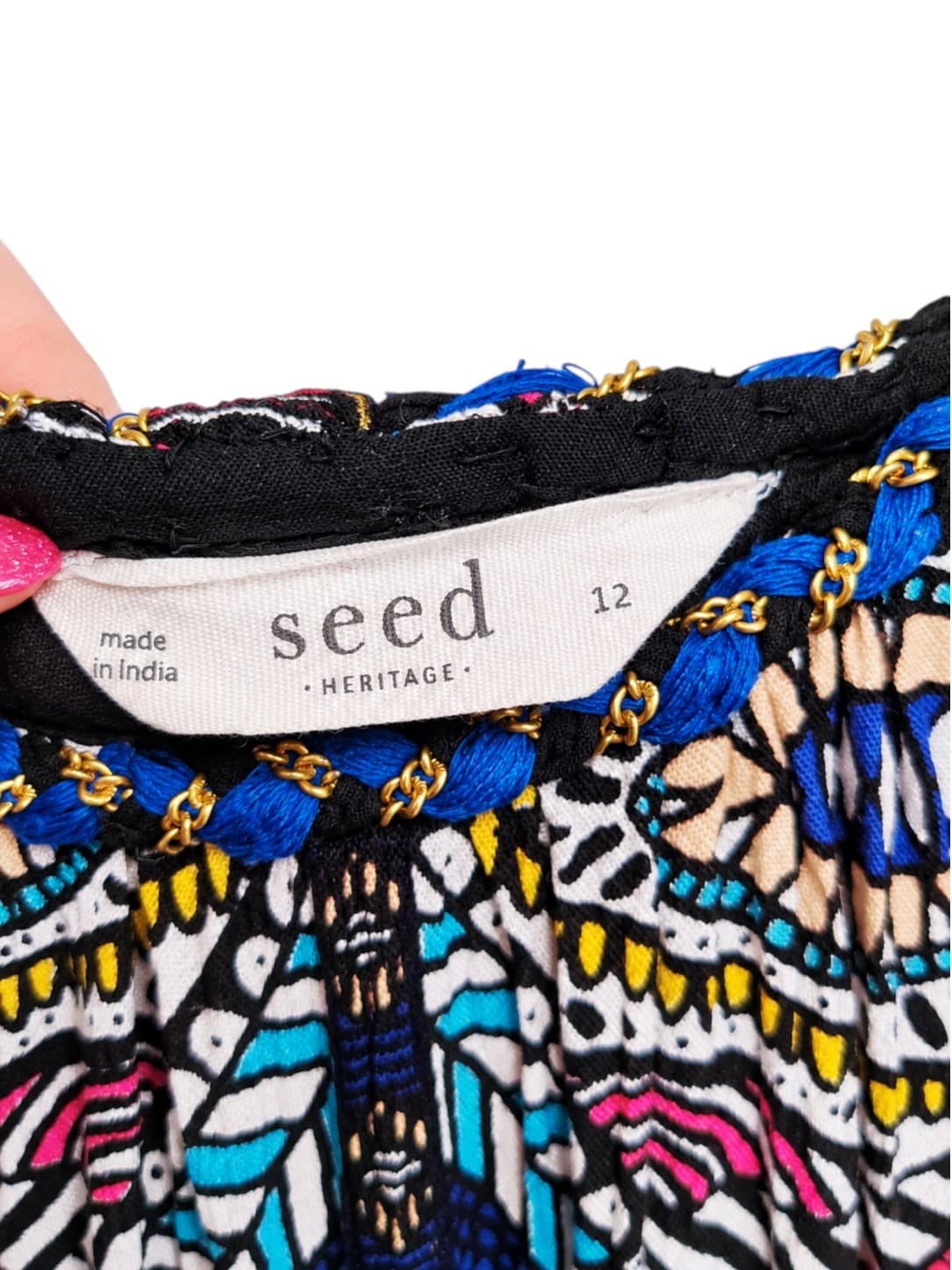 SEED HERITAGE Tribal Geo Print Maxi Dress Chain Braided Straps Size 12 — photo 5 of 7
