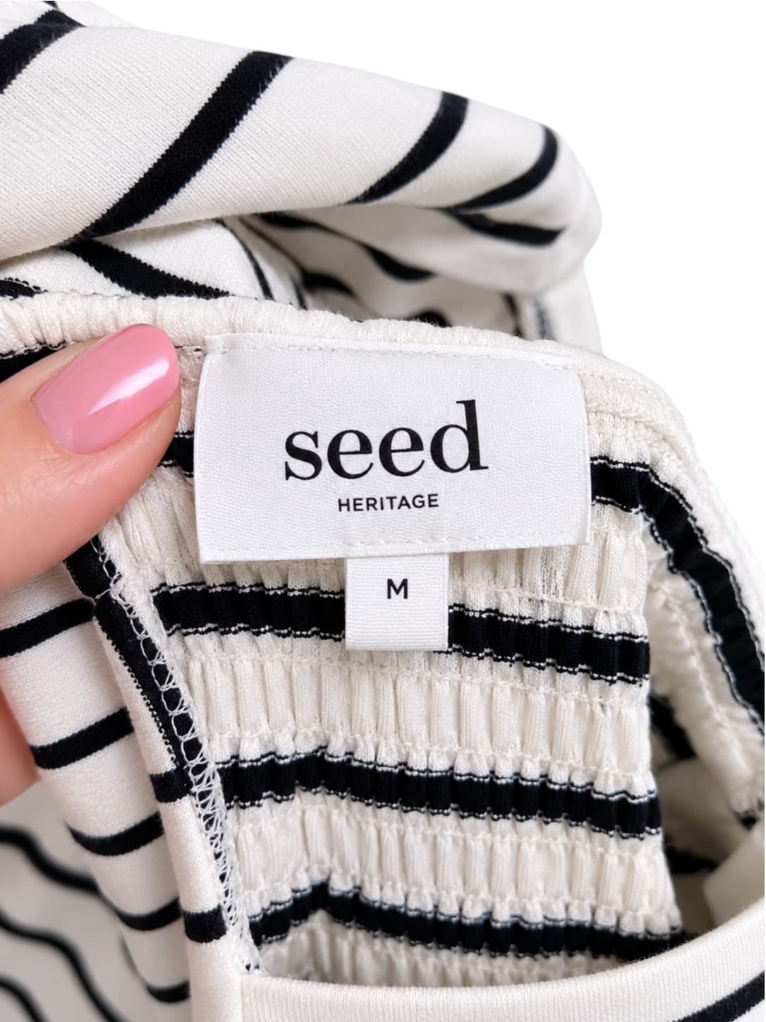 Seed Heritage Womens Dress Size M Black White Stripe Cotton Puff Sleeve Mini — photo 4 of 6