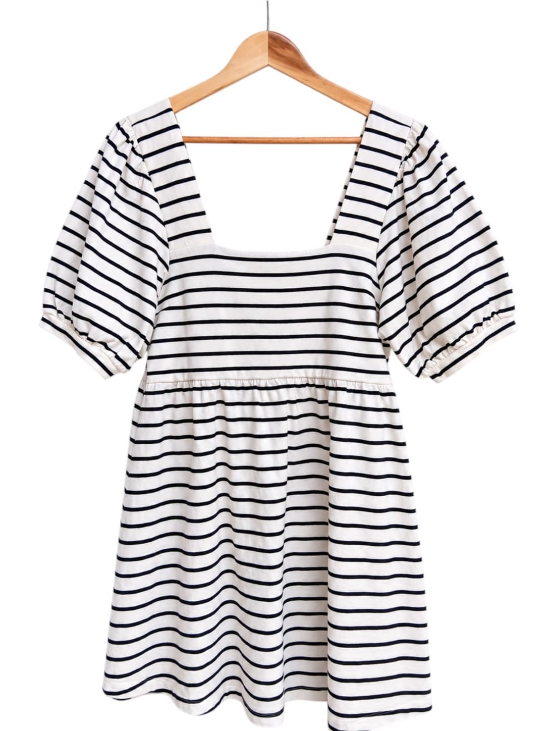 Seed Heritage Womens Dress Size M Black White Stripe Cotton Puff Sleeve Mini — photo 1 of 6