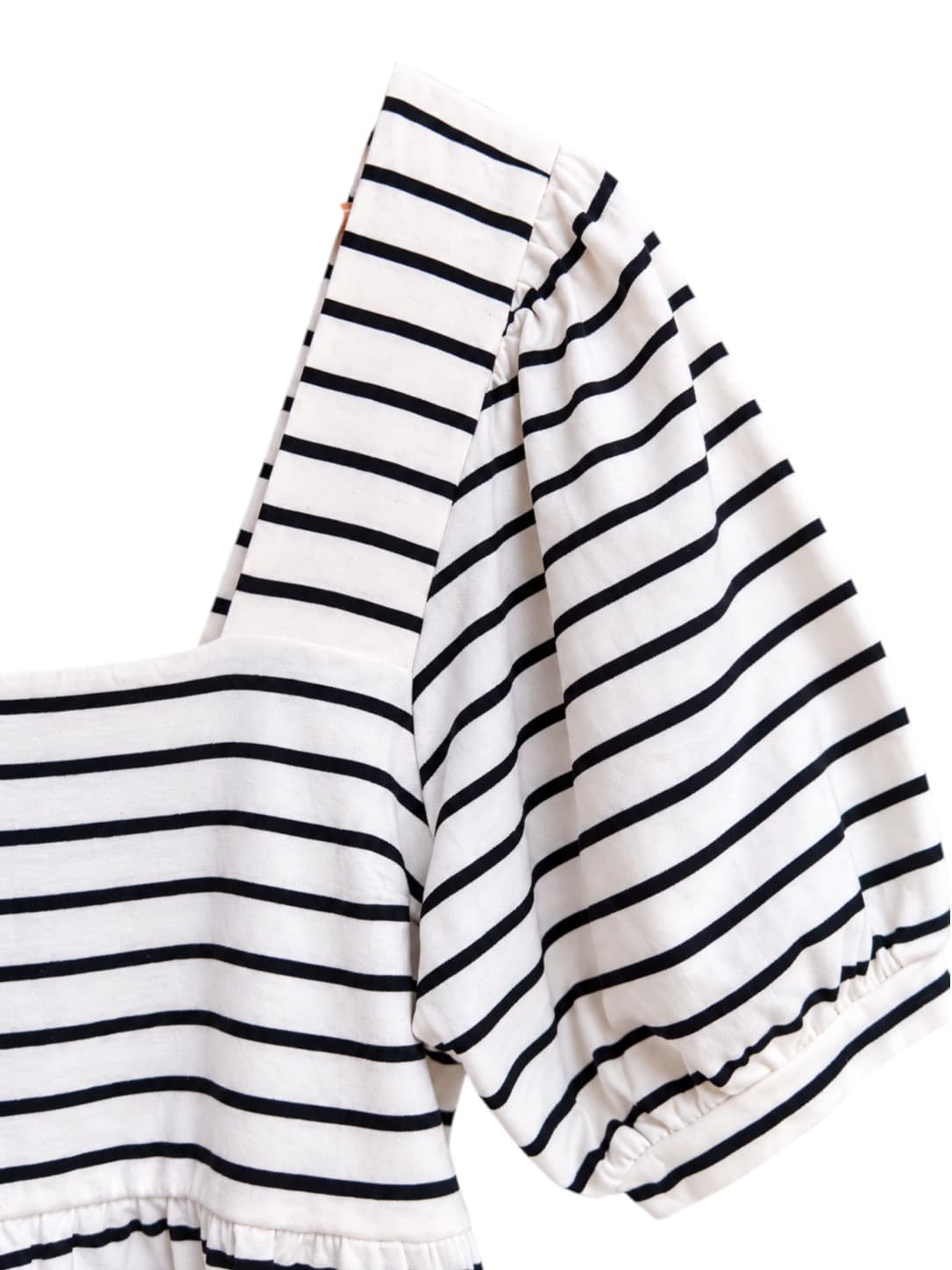 Seed Heritage Womens Dress Size M Black White Stripe Cotton Puff Sleeve Mini — photo 2 of 6