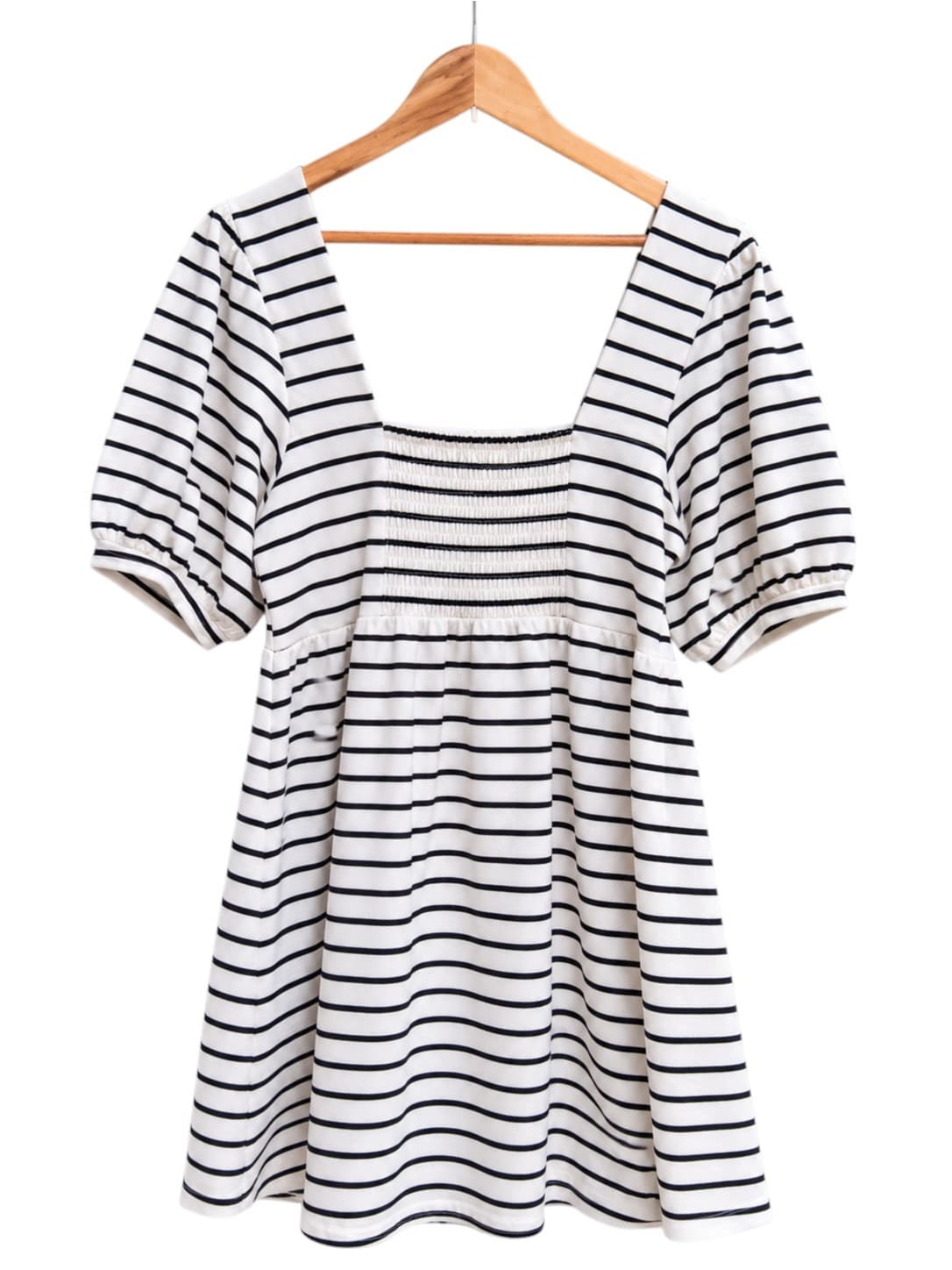 Seed Heritage Womens Dress Size M Black White Stripe Cotton Puff Sleeve Mini — photo 3 of 6
