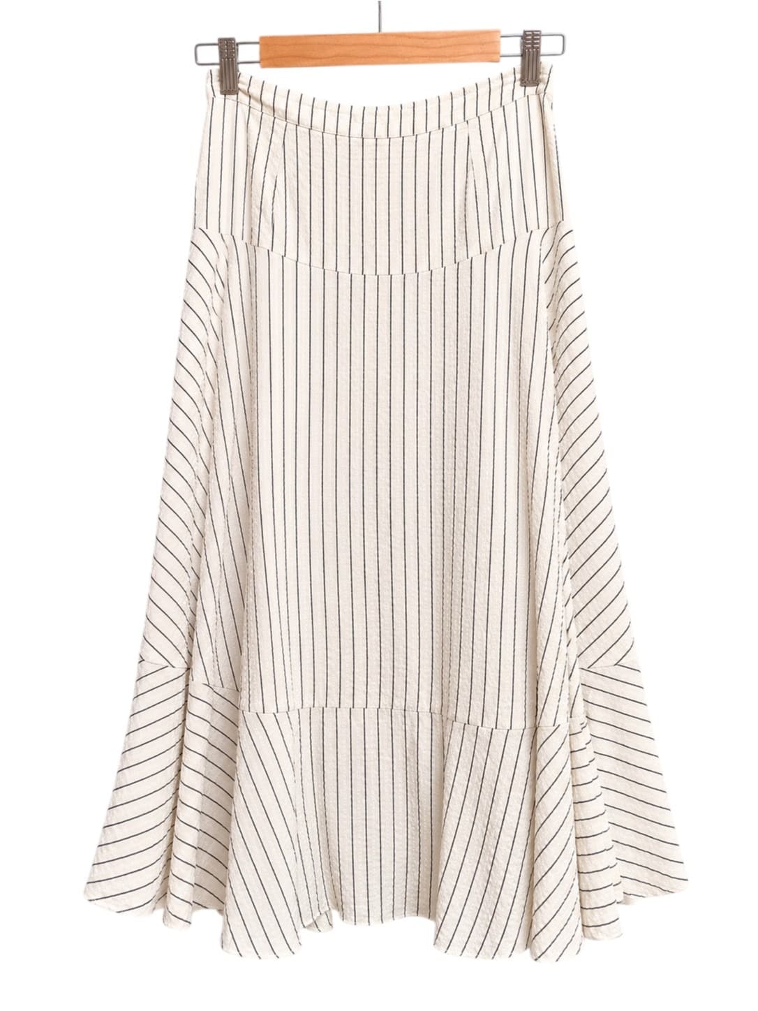 Seed Heritage Womens Midi Skirt Size 8 Cream Black Pinstripe Panelled A Line — photo 4 of 6