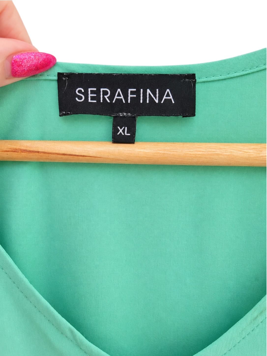 SERAFINA Green V-Neck Asymmetric Gathered Ruffle Maxi Dress XL — photo 3 of 5