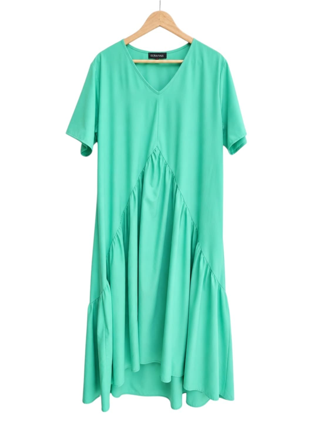 SERAFINA Green V-Neck Asymmetric Gathered Ruffle Maxi Dress XL — photo 1 of 5