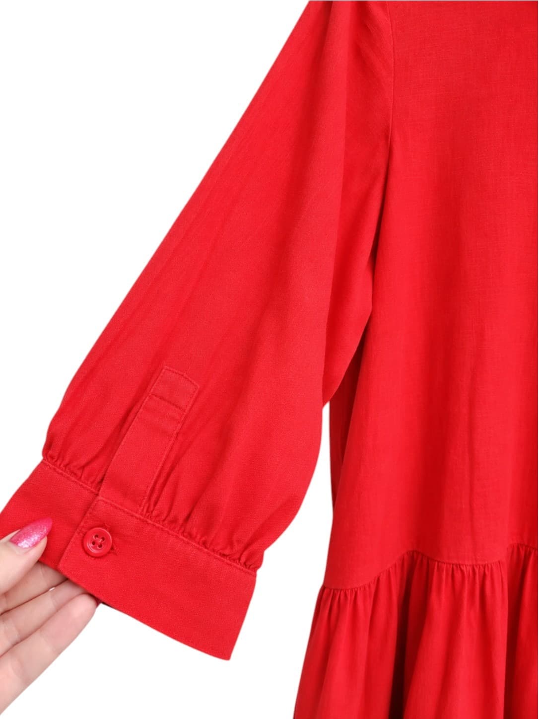 SERRA Red Linen Viscose Tiered Button Front Shirt Dress Size 12 — photo 3 of 8