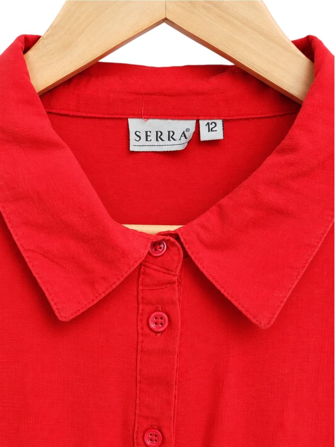 SERRA Red Linen Viscose Tiered Button Front Shirt Dress Size 12 — photo 5 of 8