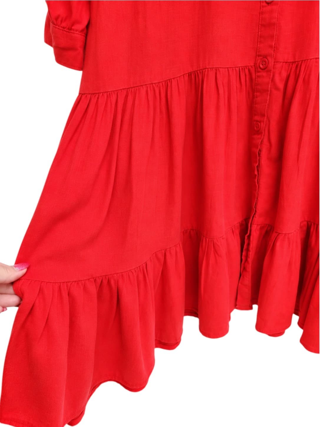SERRA Red Linen Viscose Tiered Button Front Shirt Dress Size 12 — photo 4 of 8