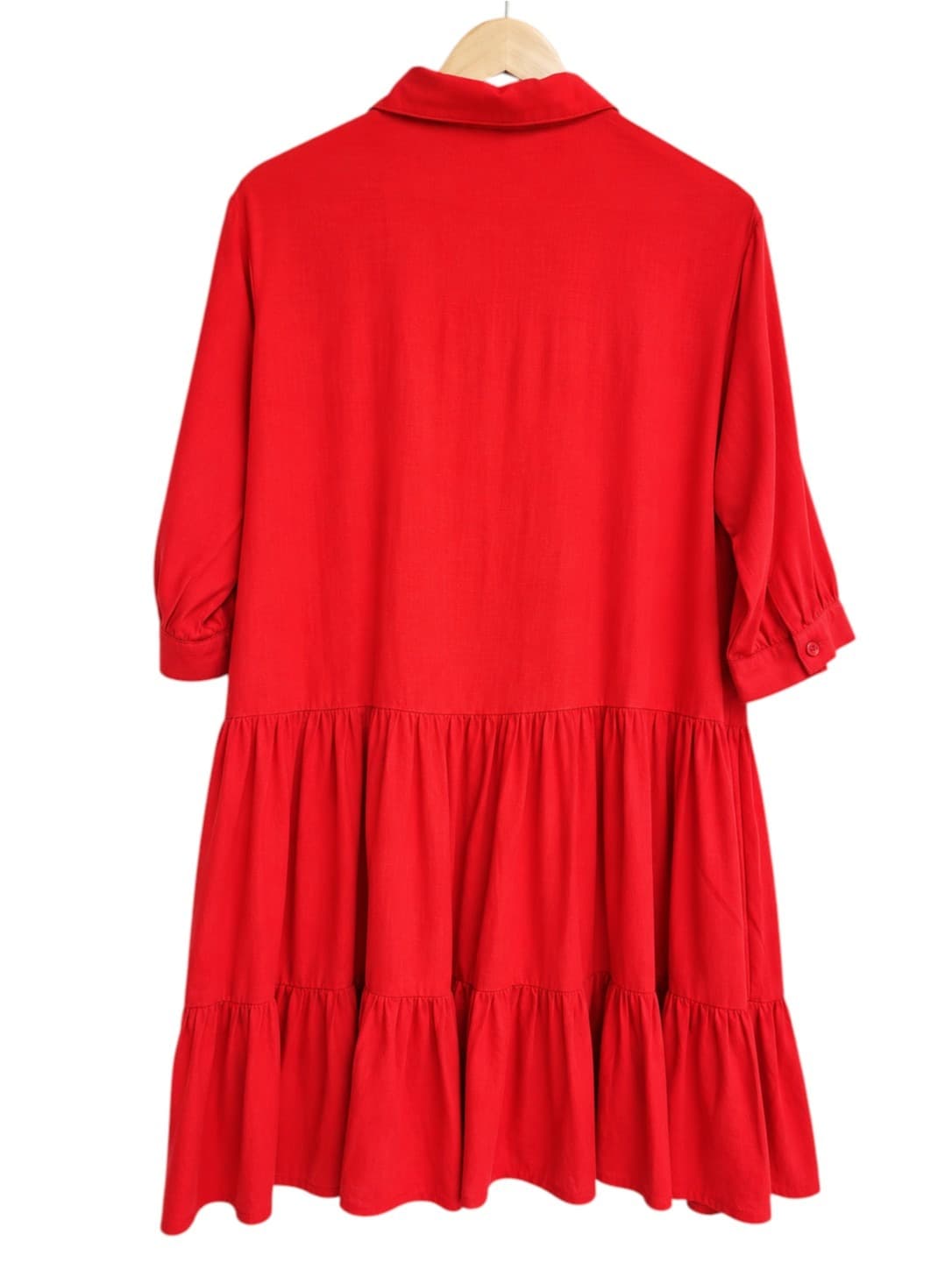 SERRA Red Linen Viscose Tiered Button Front Shirt Dress Size 12 — photo 6 of 8