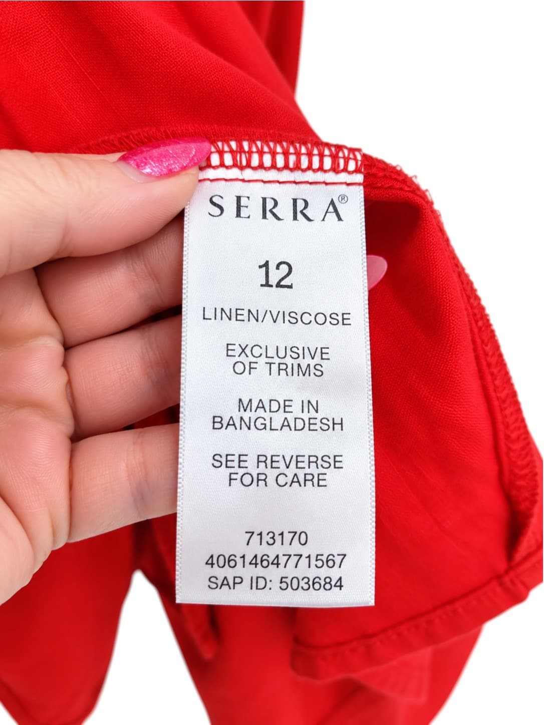 SERRA Red Linen Viscose Tiered Button Front Shirt Dress Size 12 — photo 7 of 8