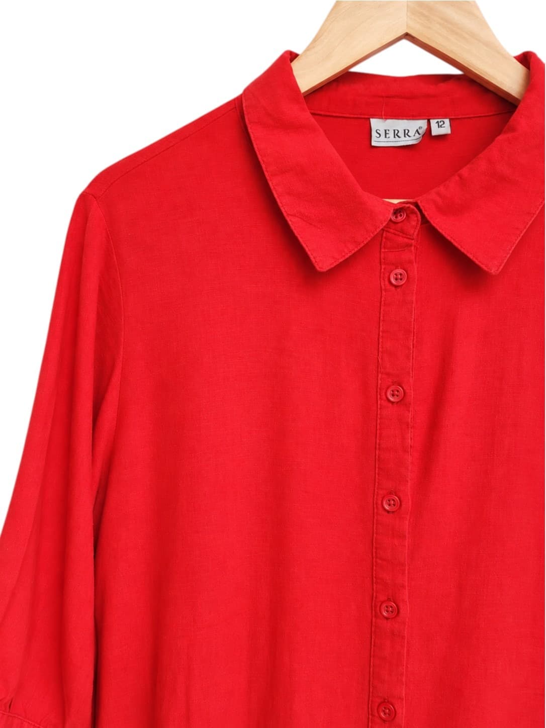 SERRA Red Linen Viscose Tiered Button Front Shirt Dress Size 12 — photo 2 of 8