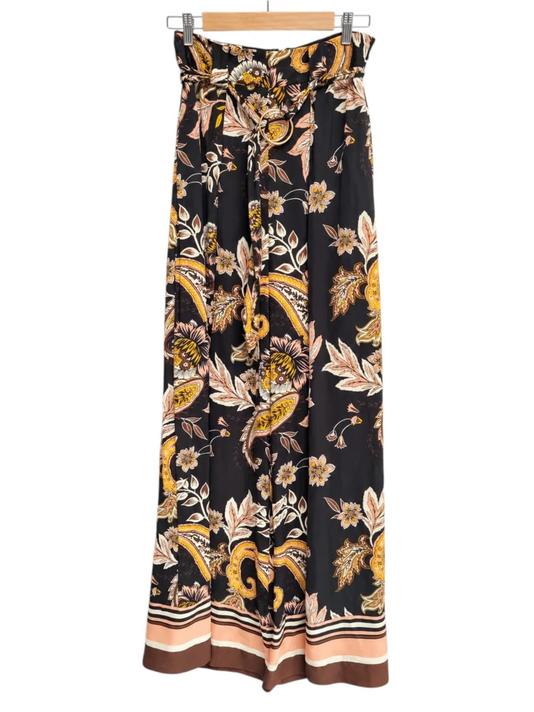 SHEIKE Black Floral Paisley Print Wide Leg Pants Belted Size 10 — photo 2 of 7