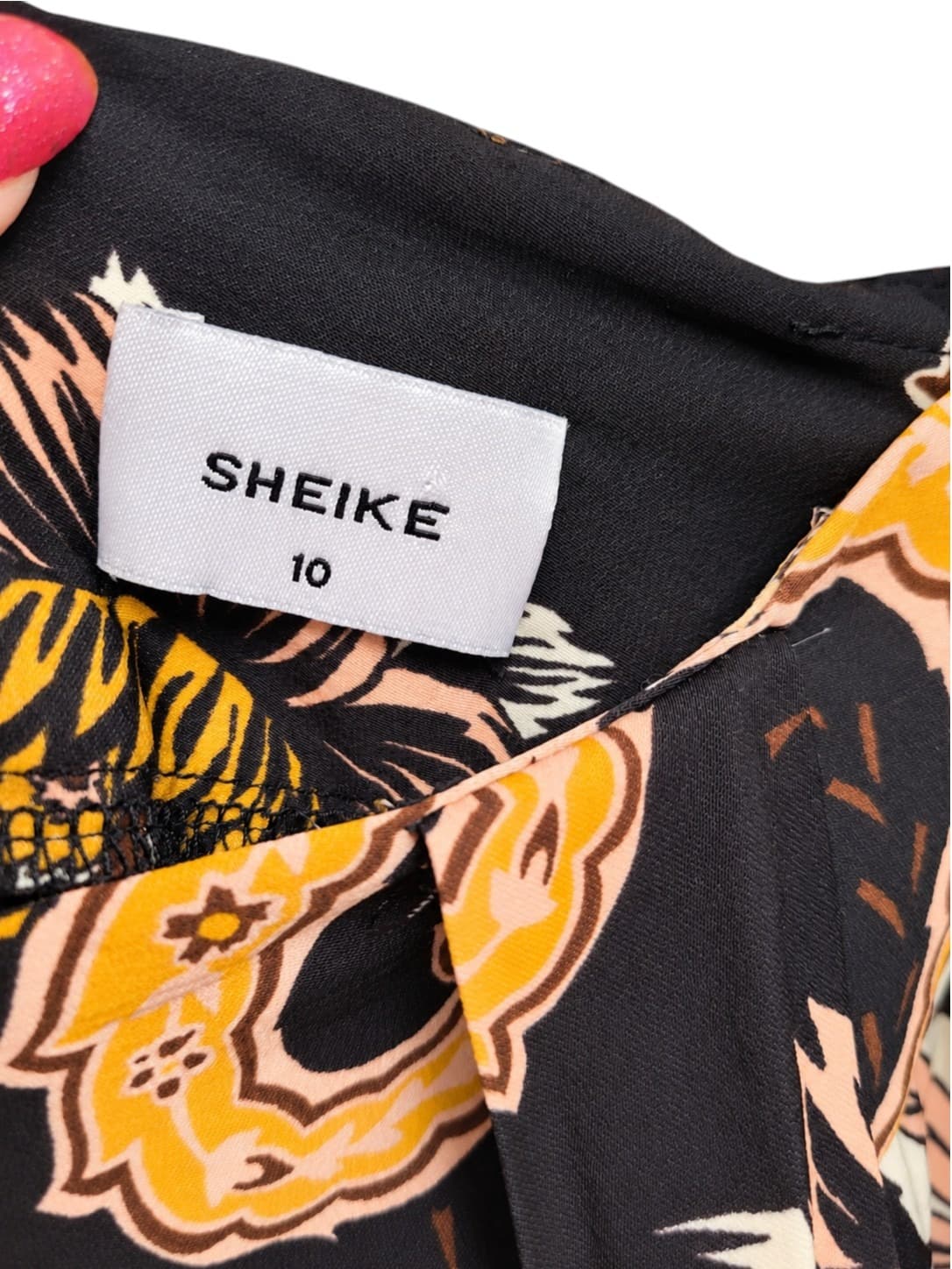 SHEIKE Black Floral Paisley Print Wide Leg Pants Belted Size 10 — photo 5 of 7