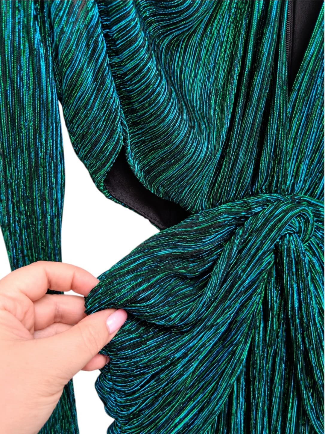 SHEIKE Millenium Dress Size 6 Green Metallic Pleated Cut Out Midi Evening — photo 7 of 9