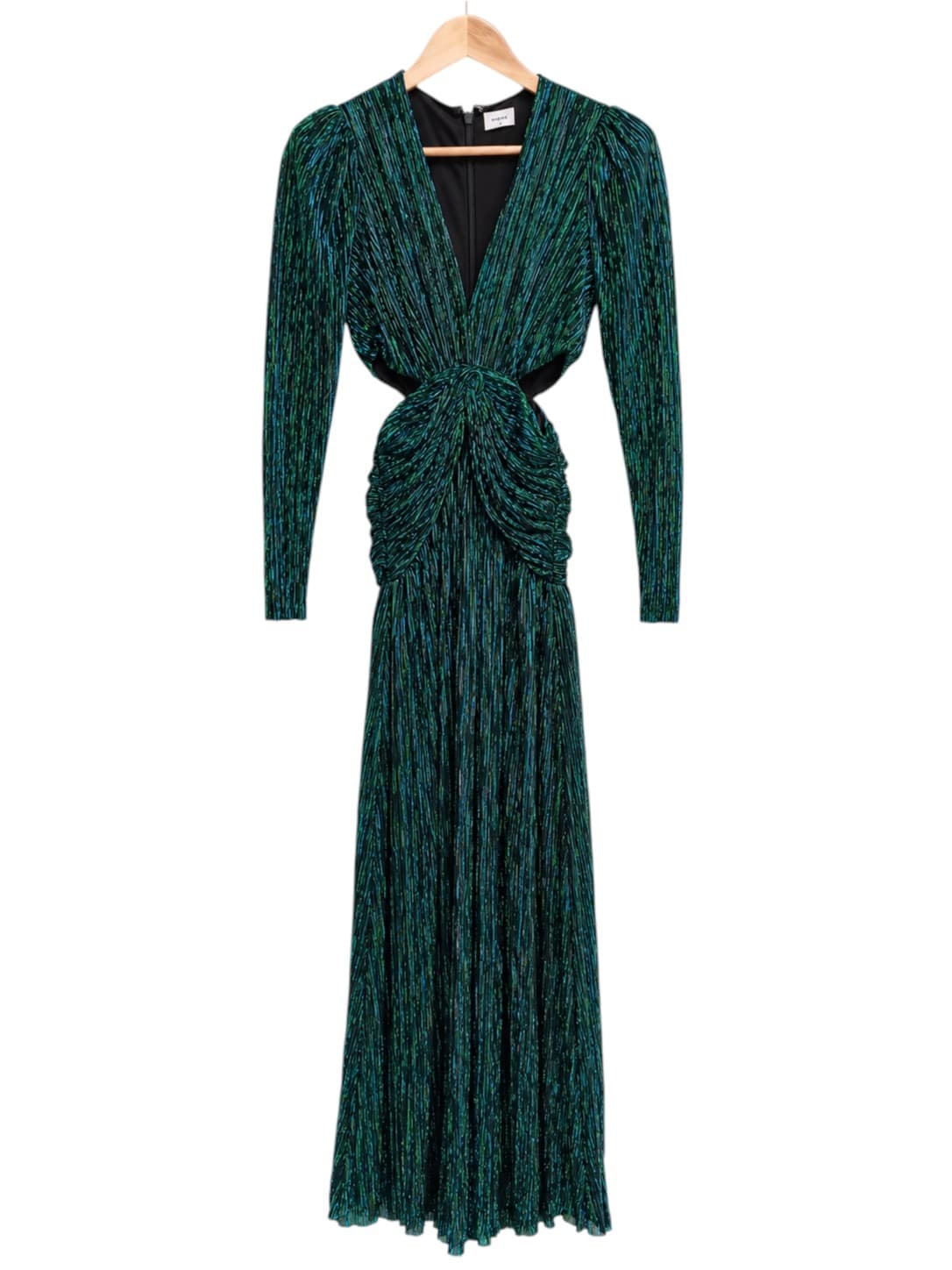 SHEIKE Millenium Dress Size 6 Green Metallic Pleated Cut Out Midi Evening — photo 5 of 9