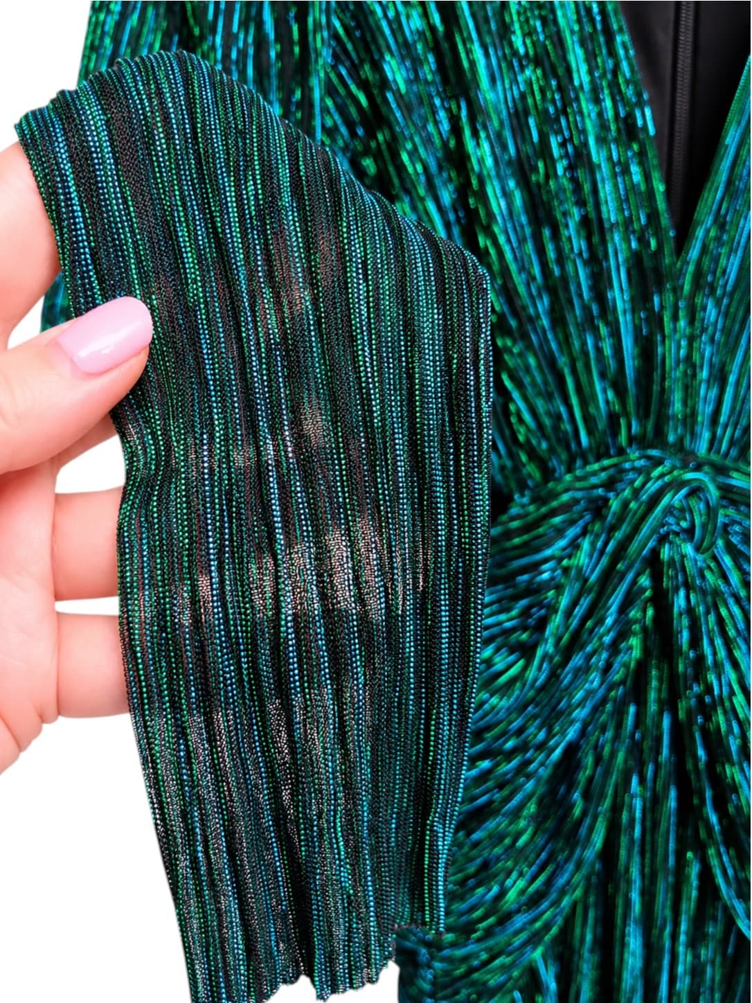 SHEIKE Millenium Dress Size 6 Green Metallic Pleated Cut Out Midi Evening — photo 4 of 9