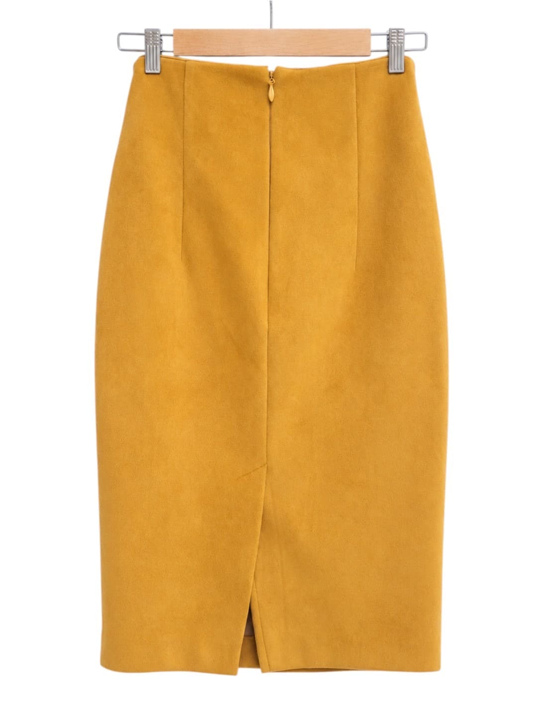 SHEIKE Mustard Yellow Faux Suede Twist Front Pencil Midi Skirt Size 12 — photo 3 of 6