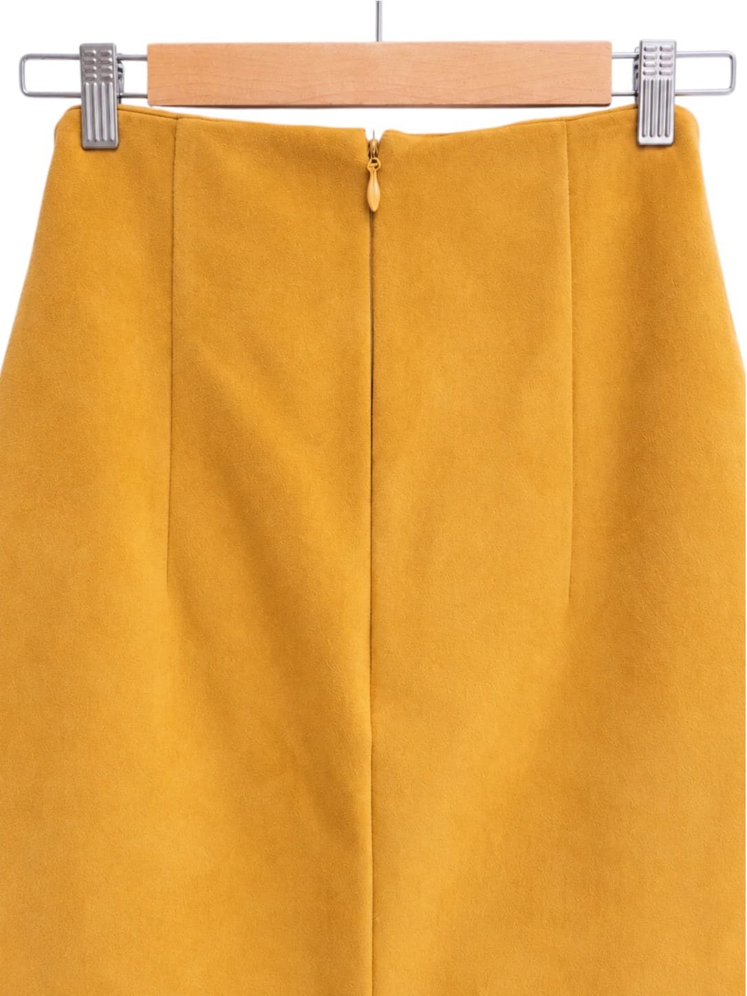SHEIKE Mustard Yellow Faux Suede Twist Front Pencil Midi Skirt Size 12 — photo 4 of 6