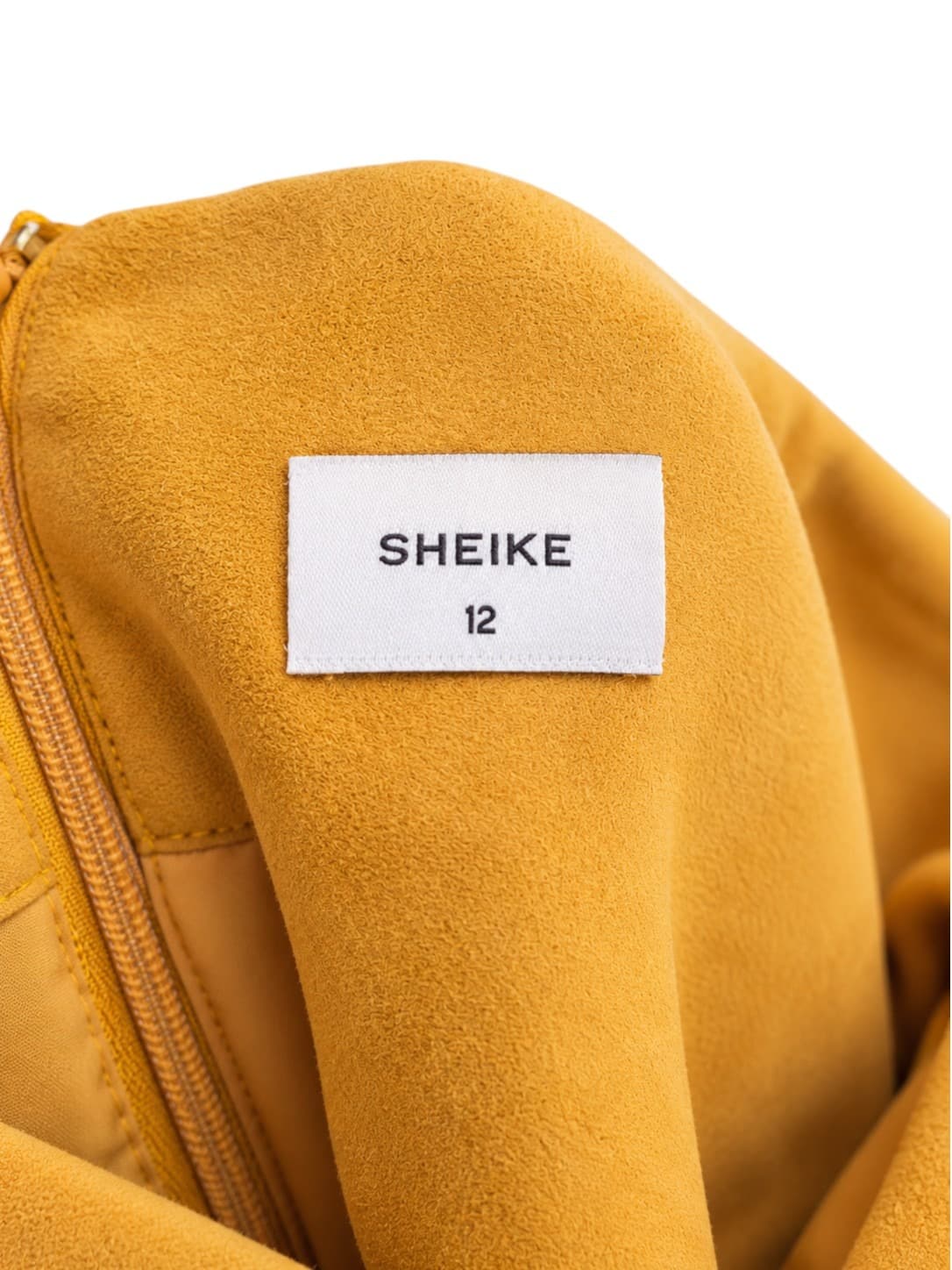 SHEIKE Mustard Yellow Faux Suede Twist Front Pencil Midi Skirt Size 12 — photo 5 of 6