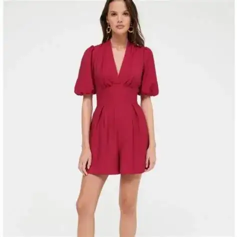 SHEIKE Raspberry Pink Puff Sleeve Pleated Romper Playsuit Size 8 — photo 3 of 8