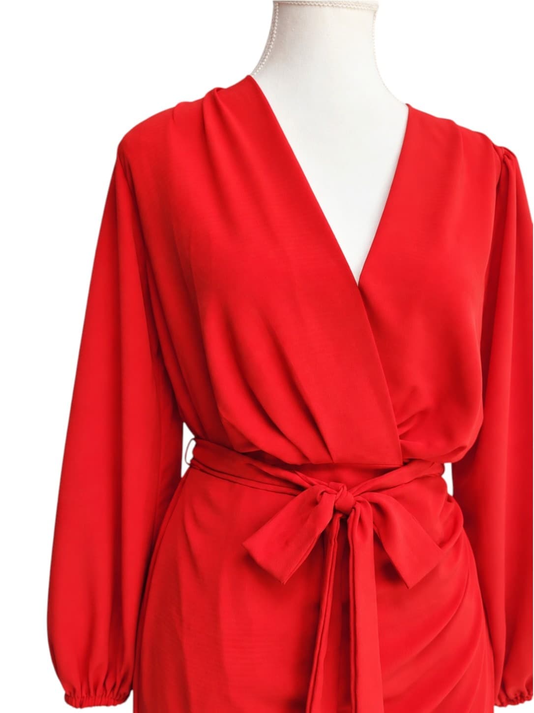 SHEIKE Red Wrap Style Mini Dress Balloon Sleeve Tie Waist Size 8 — photo 3 of 7