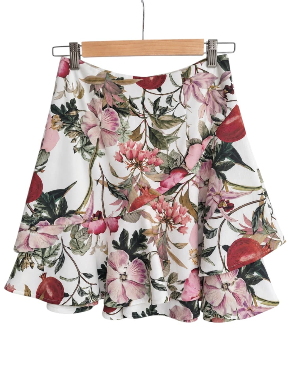 SHEIKE White Pink Botanical Floral Print Ruffle Mini Skirt Size 8 — photo 1 of 6