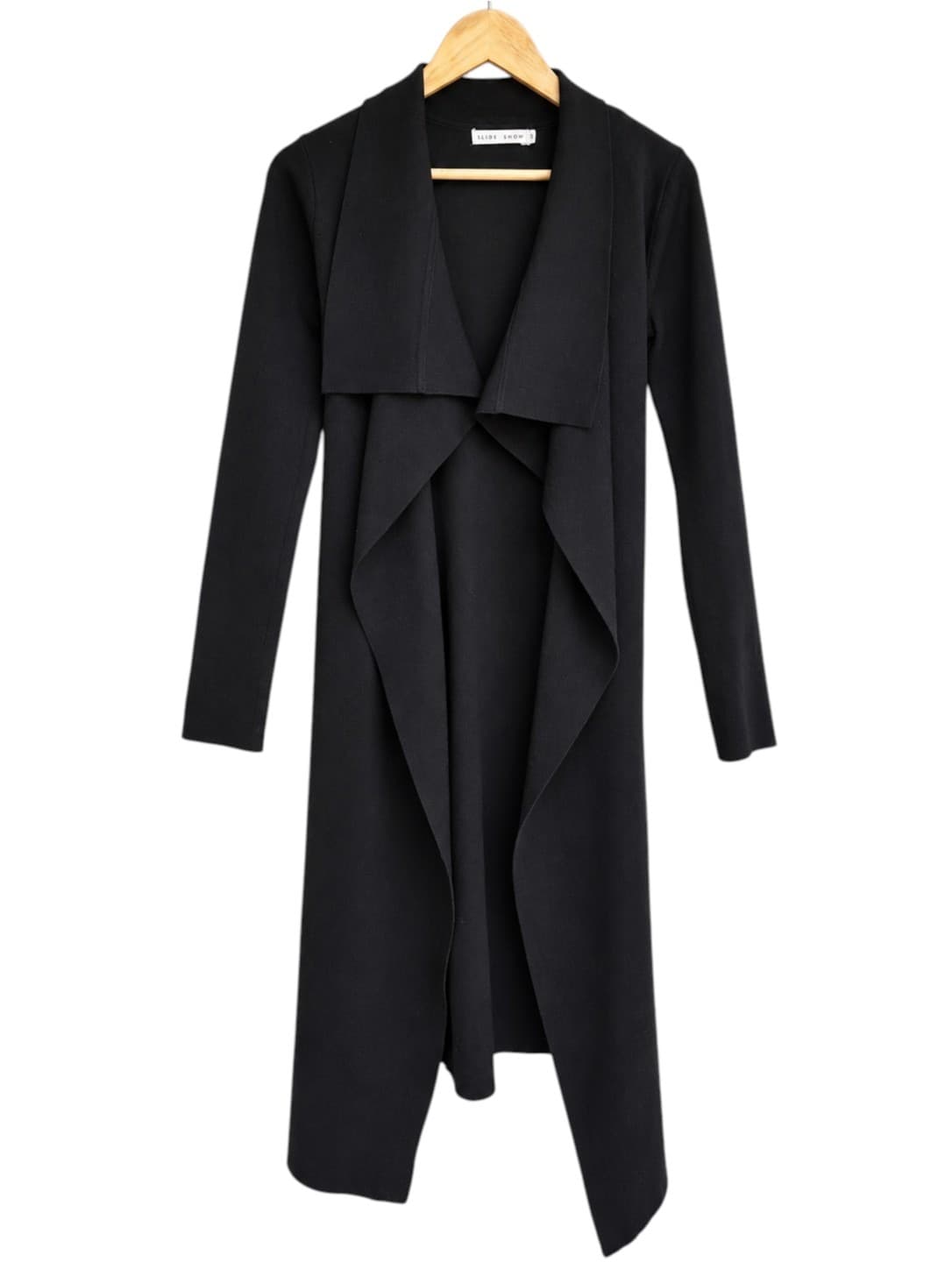 SLIDE SHOW Black Waterfall Longline Jacket Tie Waist Asymmetric Hem Size 8 — photo 1 of 6