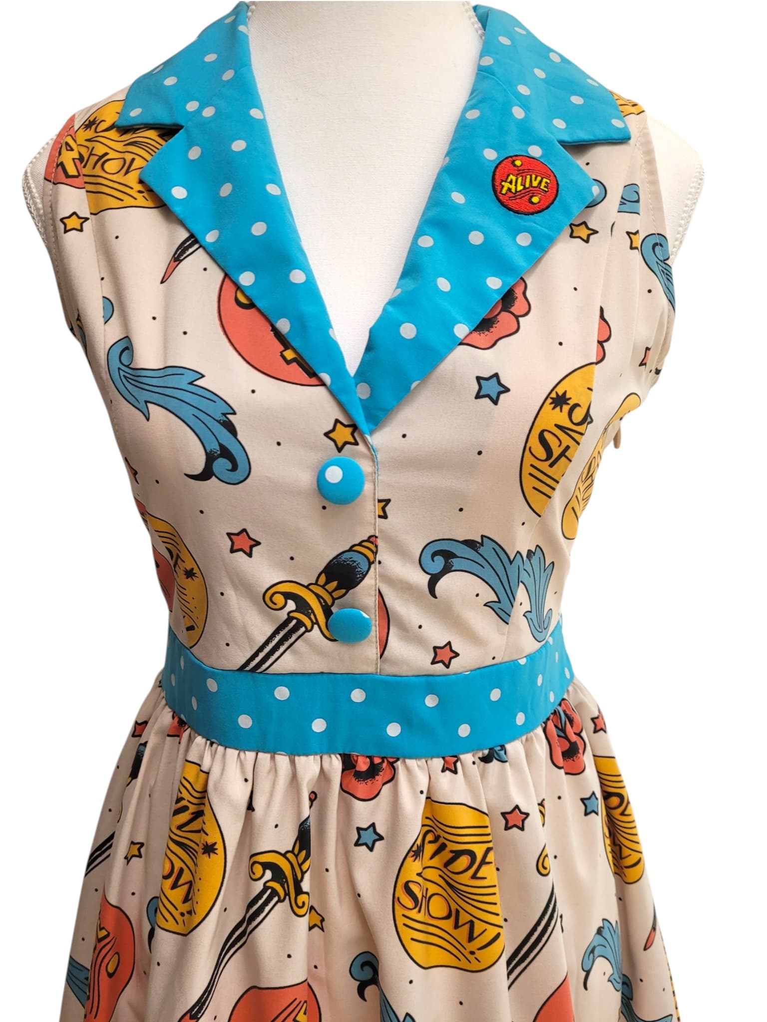 SOURPUSS Sideshow Alive Polka Dot Pinup Rockabilly Dress M — photo 2 of 9