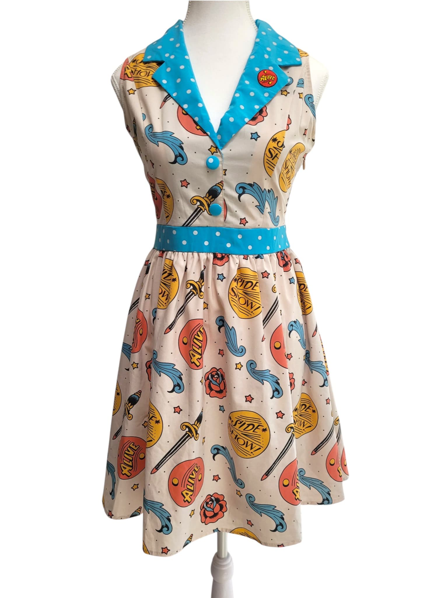 SOURPUSS Sideshow Alive Polka Dot Pinup Rockabilly Dress M — photo 1 of 9