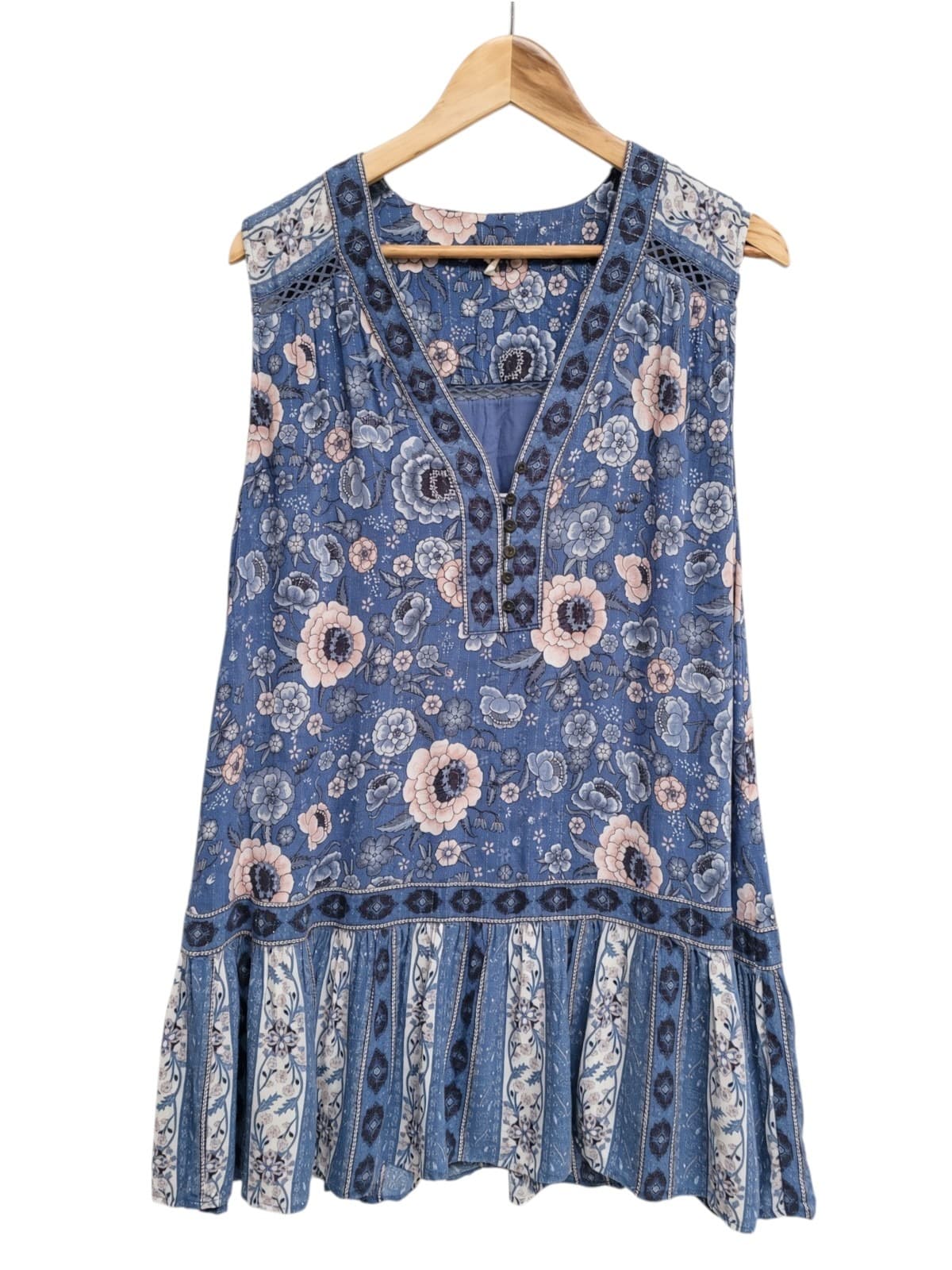 SPELL Floral Metallic Thread Boho Mini Dress Size M — photo 3 of 9