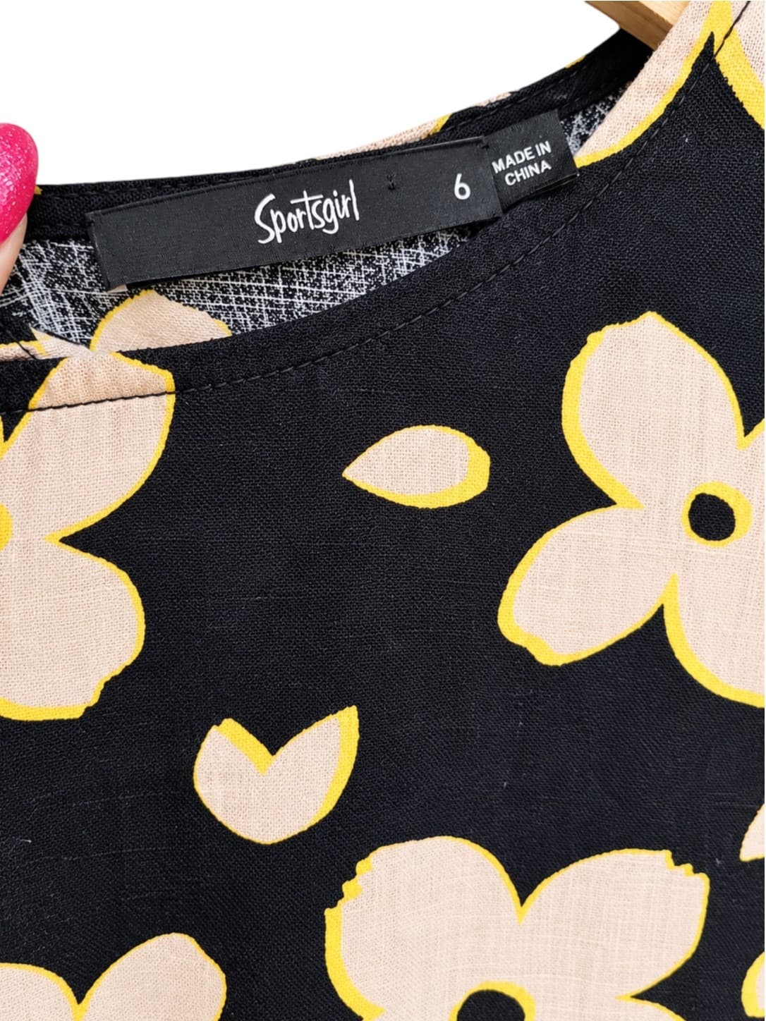 SPORTSGIRL Black Cream Floral Linen Blend Puff Sleeve Smock Dress Size 6 — photo 5 of 7