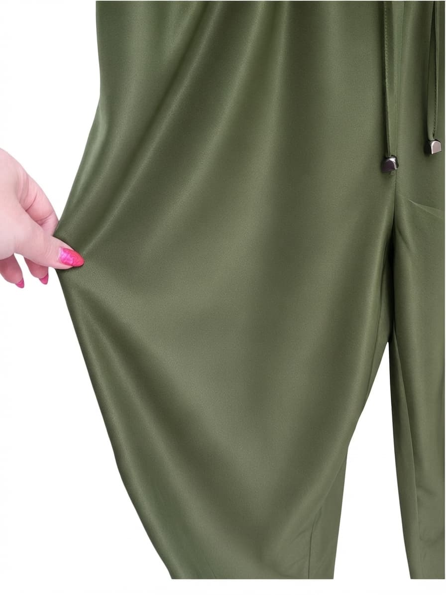 Sportsgirl Olive Green Satin Drawstring Jumpsuit — photo 4 of 6