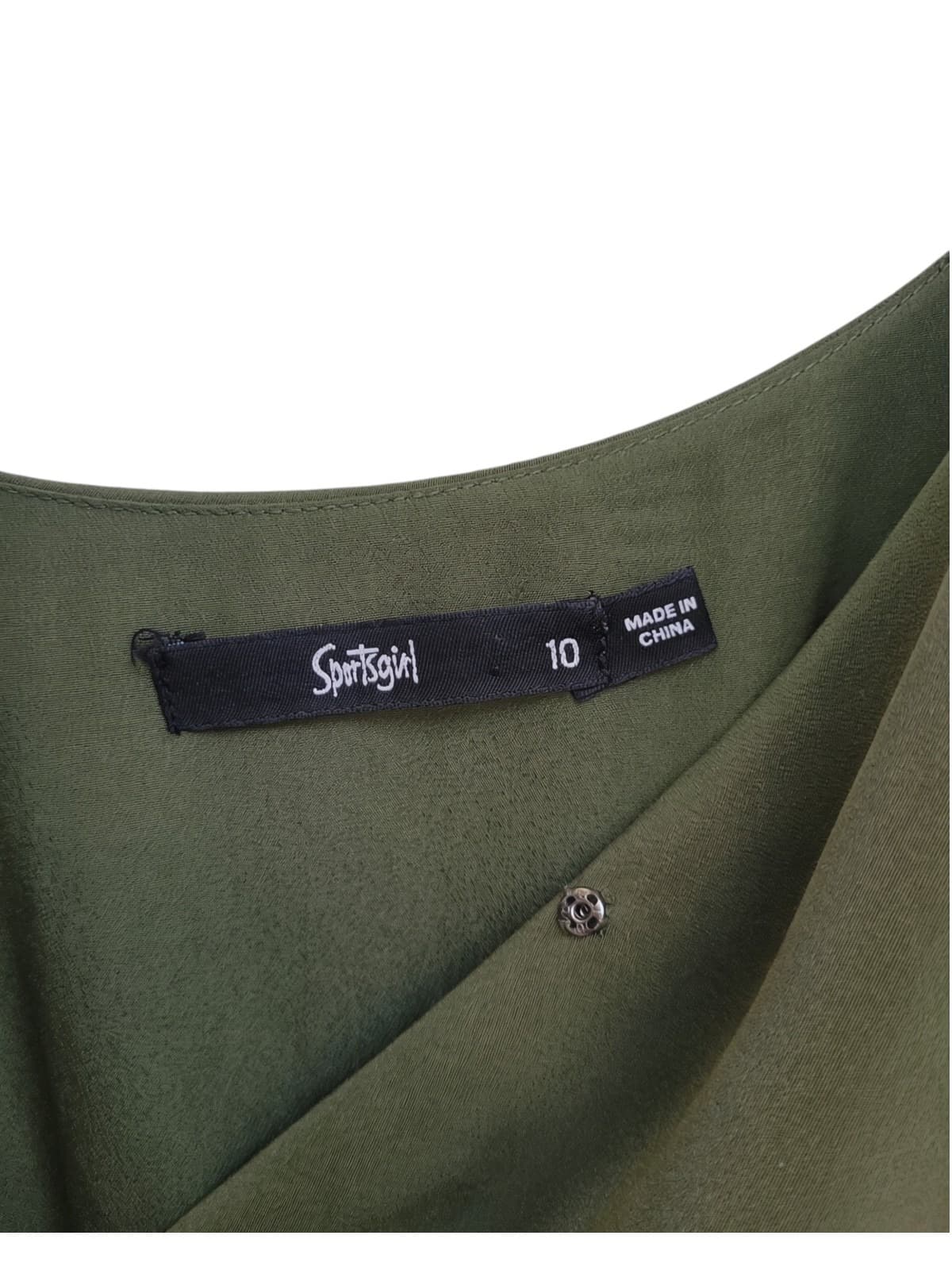 Sportsgirl Olive Green Satin Drawstring Jumpsuit — photo 6 of 6