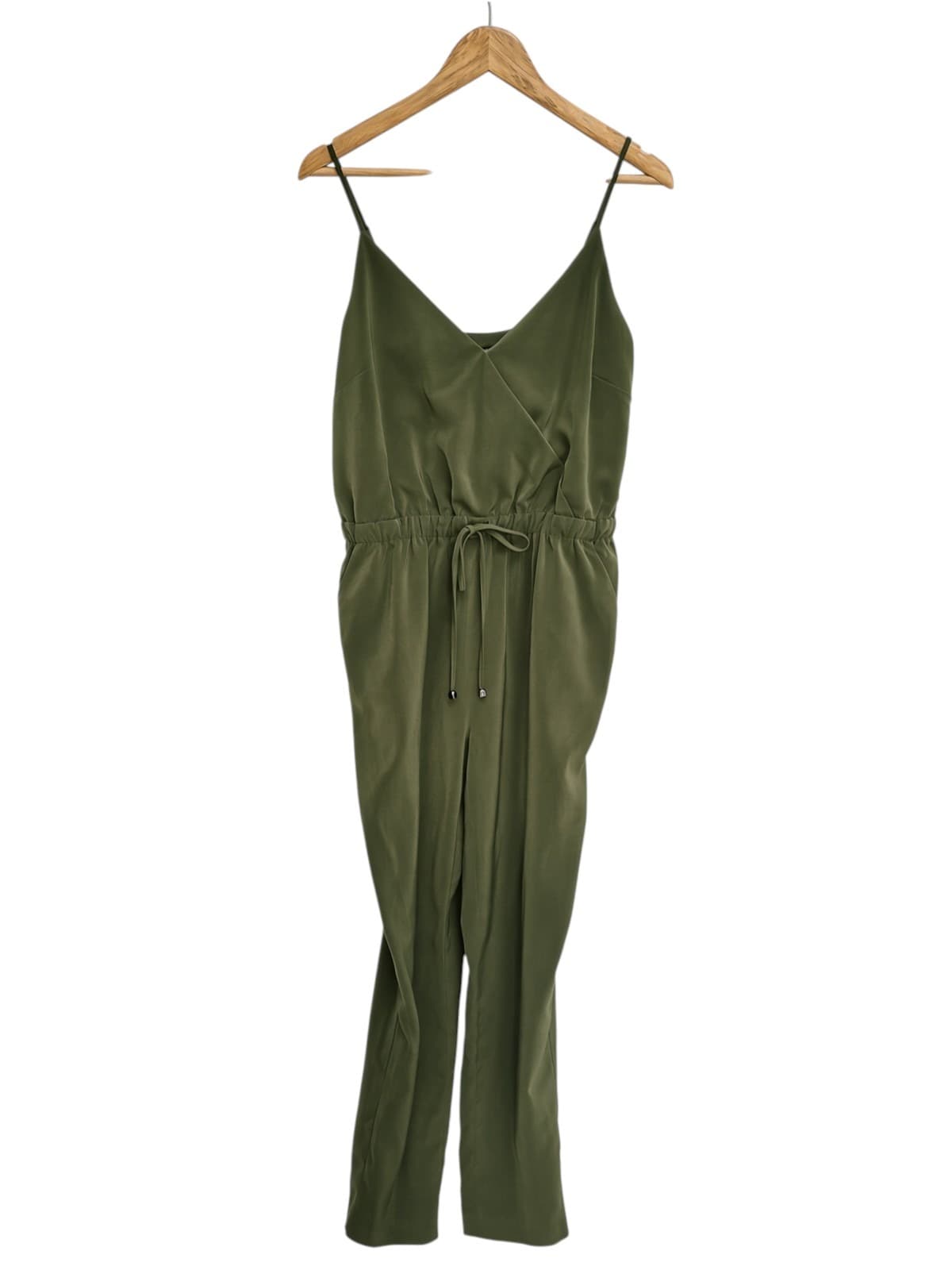 Sportsgirl Olive Green Satin Drawstring Jumpsuit — photo 2 of 6
