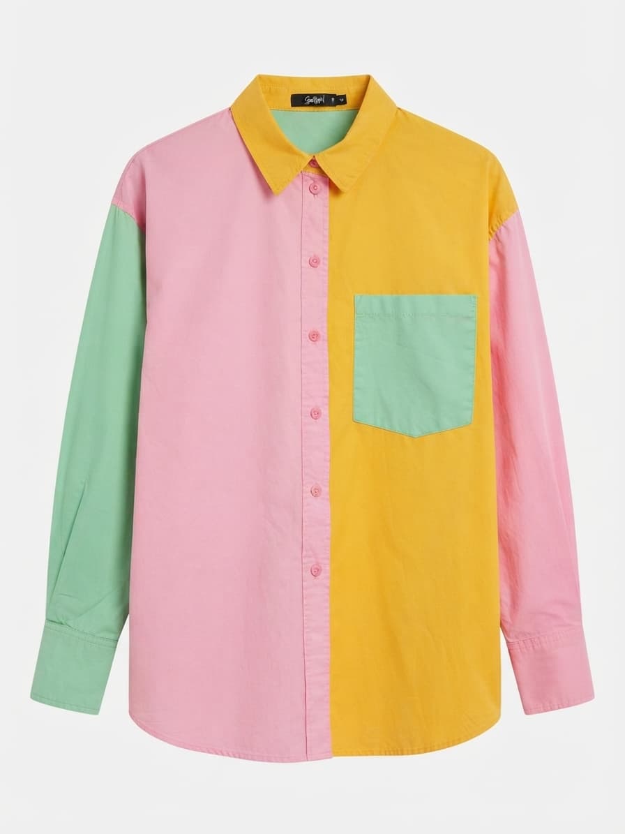 SPORTSGIRL Pink Orange Green Colourblock Cotton Shirt Size 10 — photo 1 of 6