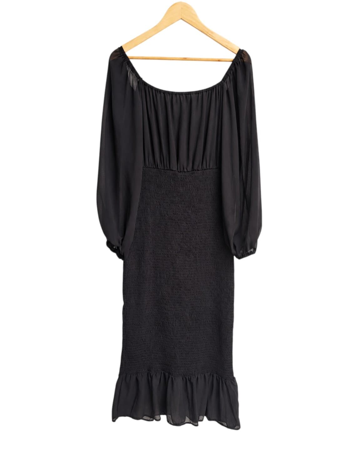 ST FROCK Black Chiffon Shirred Off Shoulder Midi Dress Size 14 — photo 4 of 6