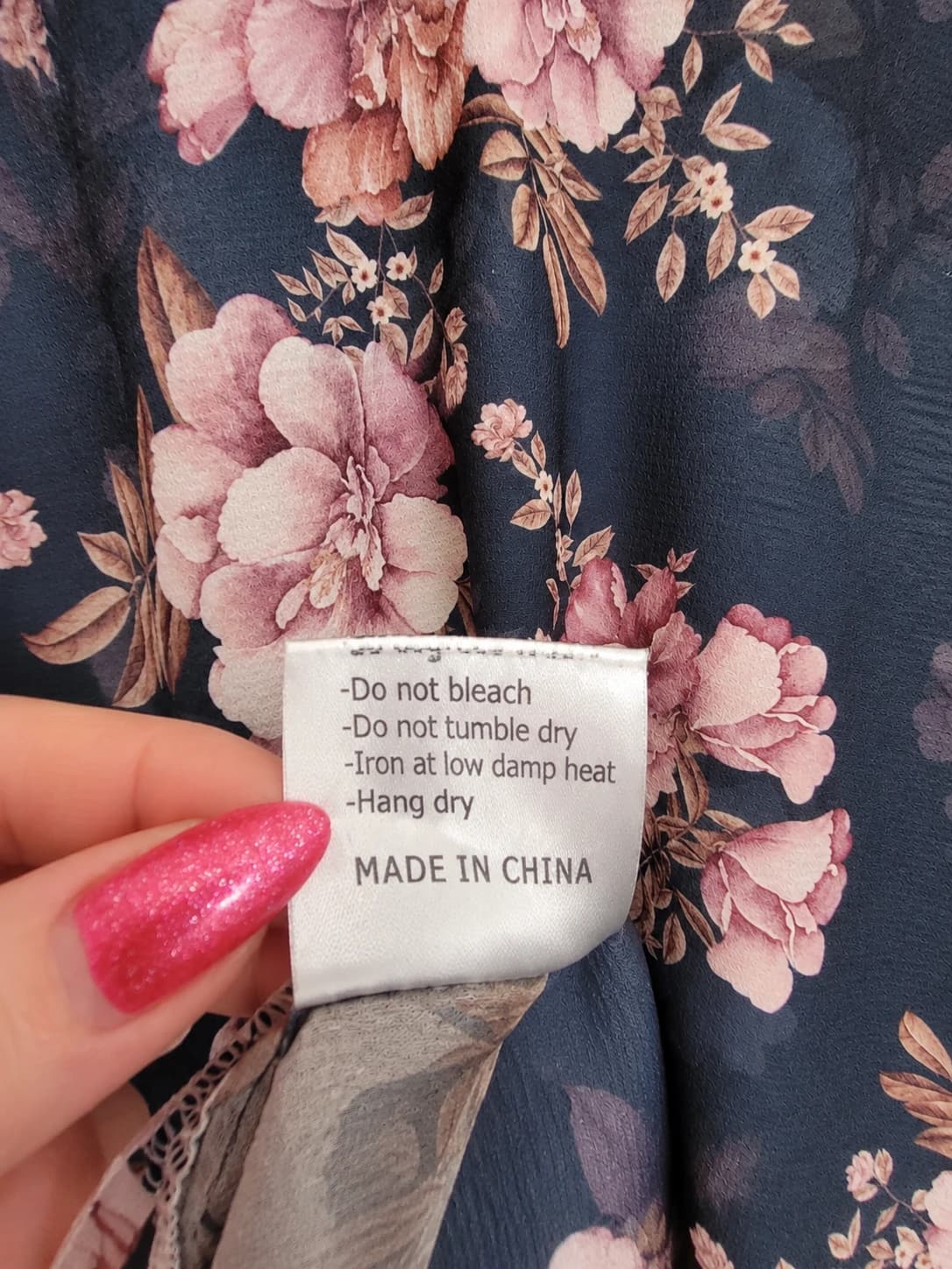 ST FROCK Navy Pink Floral Print V Neck Bell Sleeve Blouse Size 12 — photo 6 of 7