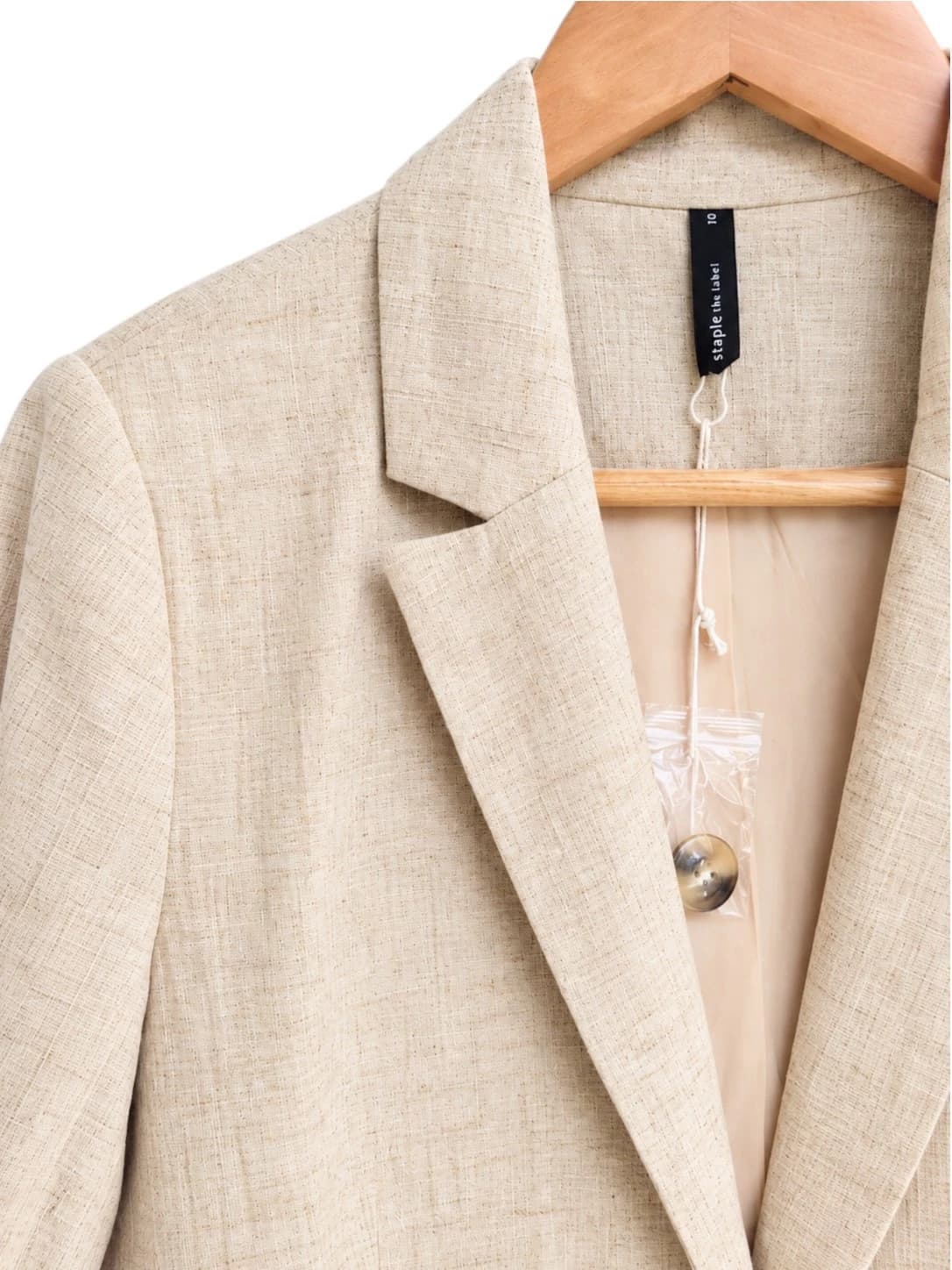 STAPLE THE LABEL Oatmeal Beige Textured Single Breasted Blazer Size 10 — photo 2 of 6