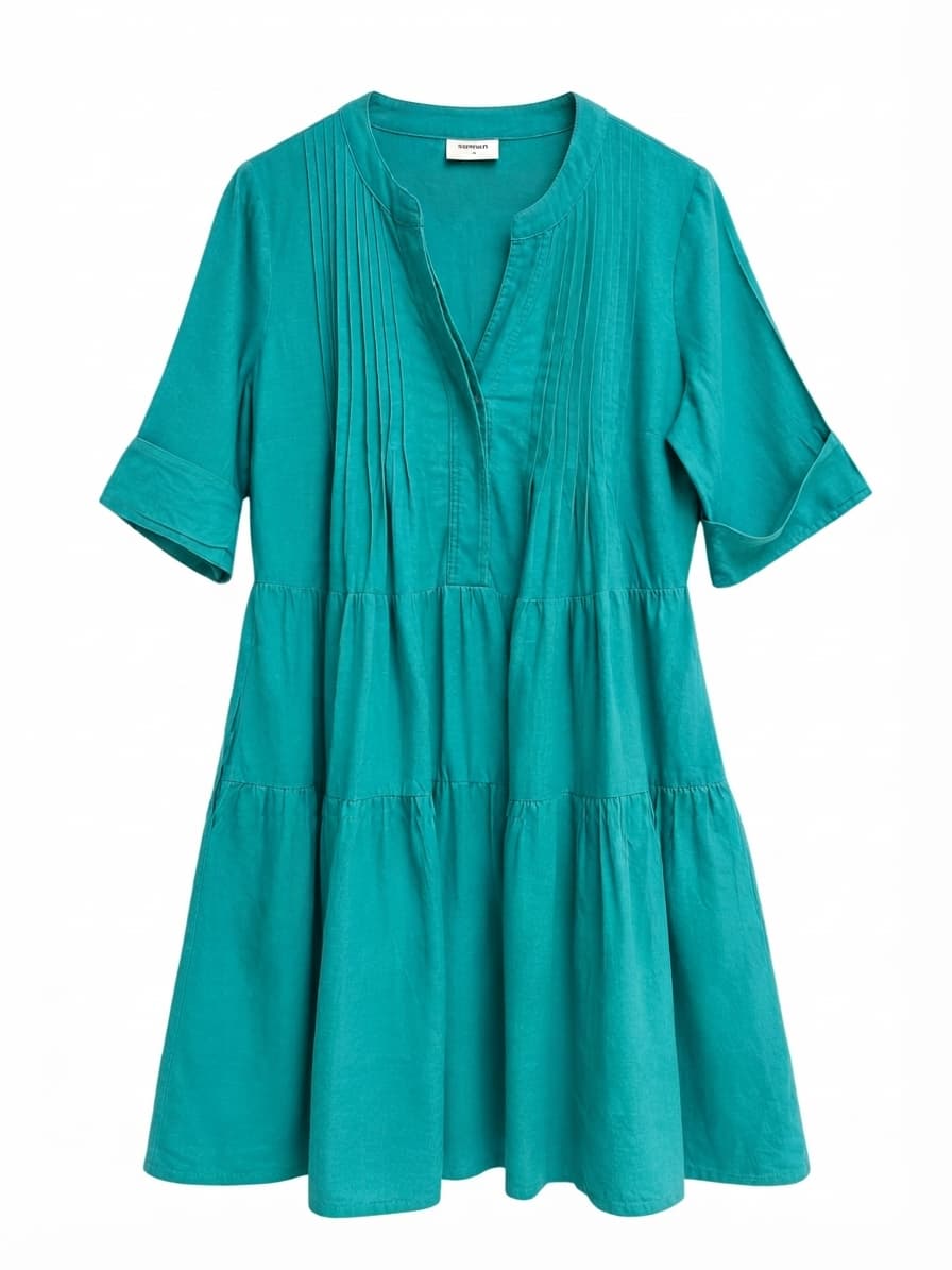 SUSSAN Teal Linen Blend Tiered Smock Midi Dress Size 10 — photo 1 of 5
