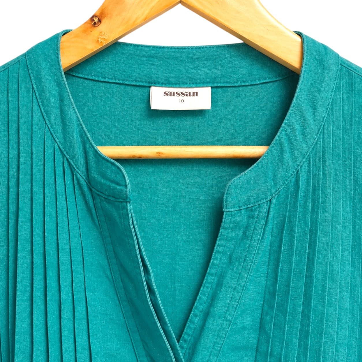 SUSSAN Teal Linen Blend Tiered Smock Midi Dress Size 10 — photo 3 of 5