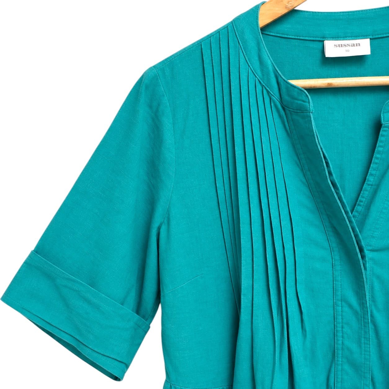 SUSSAN Teal Linen Blend Tiered Smock Midi Dress Size 10 — photo 2 of 5