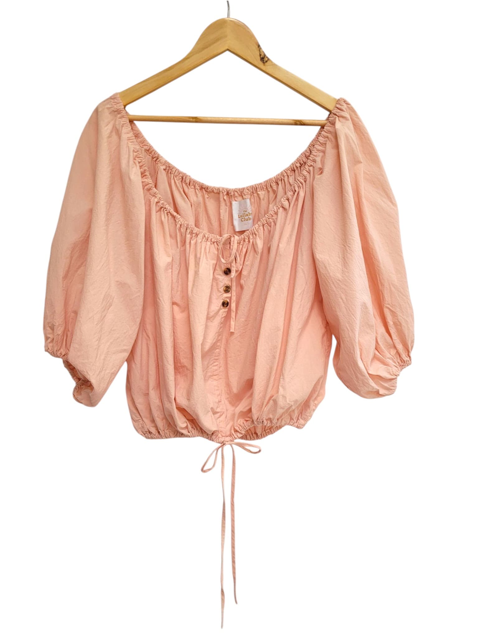 THE LULLABY CLUB Peach Puff Sleeve Off Shoulder Crop Top M/L — photo 2 of 5