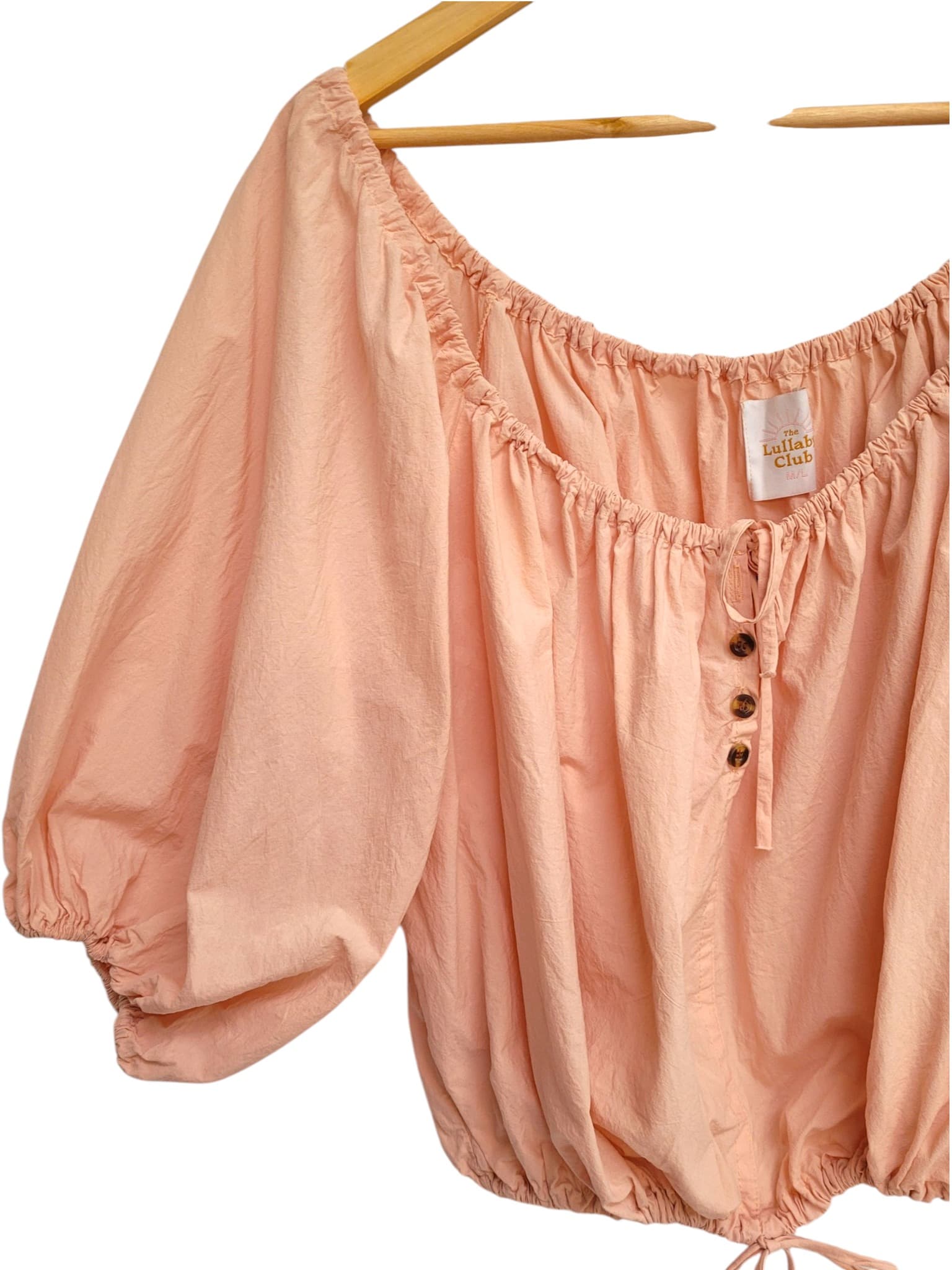 THE LULLABY CLUB Peach Puff Sleeve Off Shoulder Crop Top M/L — photo 1 of 5