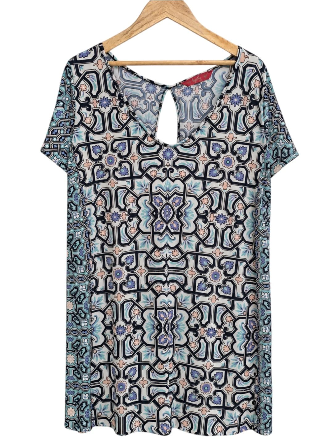TIGERLILY Blue Tile Print Stretch Mini Tunic Dress Beach Cover Up Size 12 — photo 1 of 5