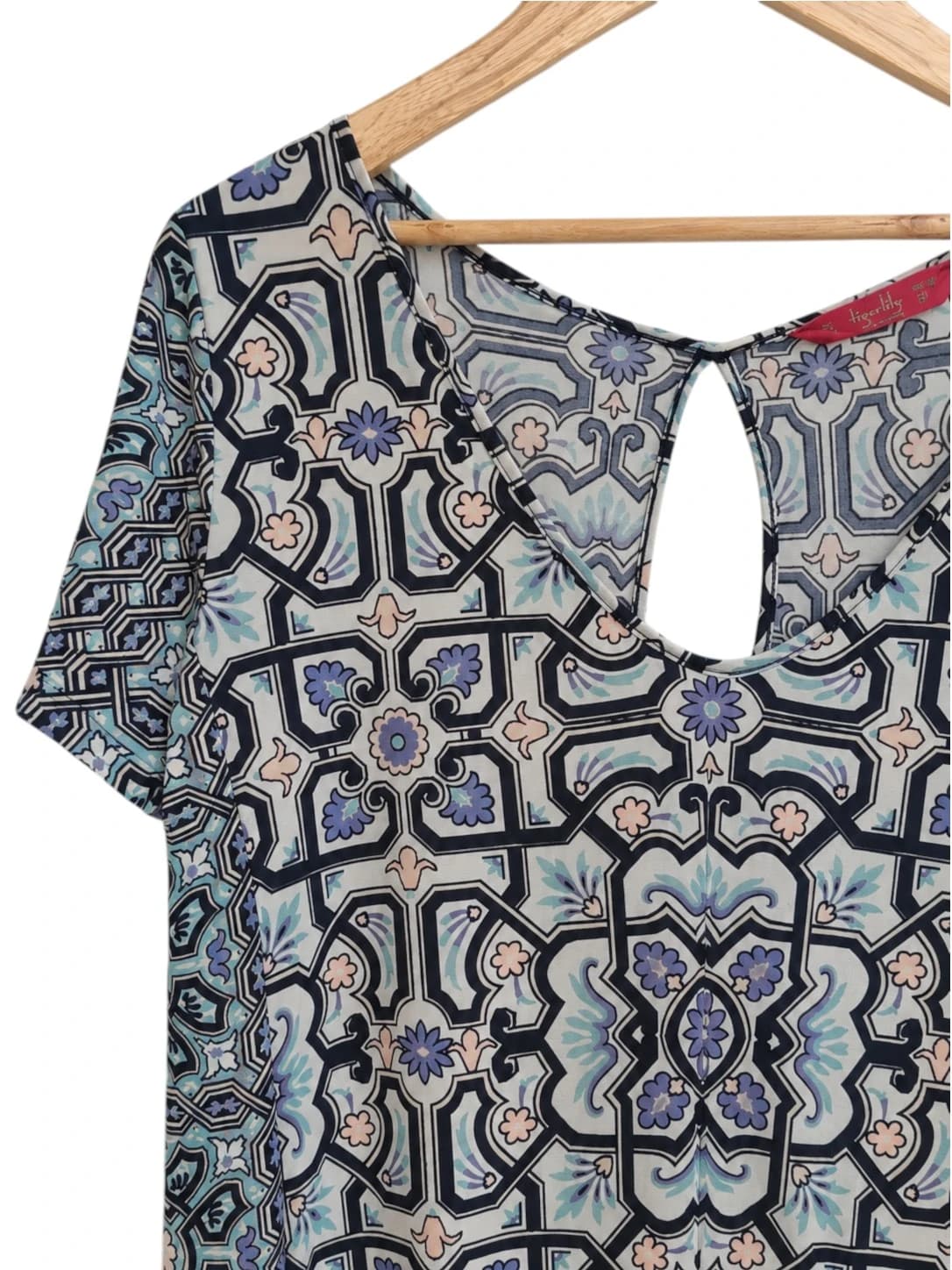 TIGERLILY Blue Tile Print Stretch Mini Tunic Dress Beach Cover Up Size 12 — photo 2 of 5