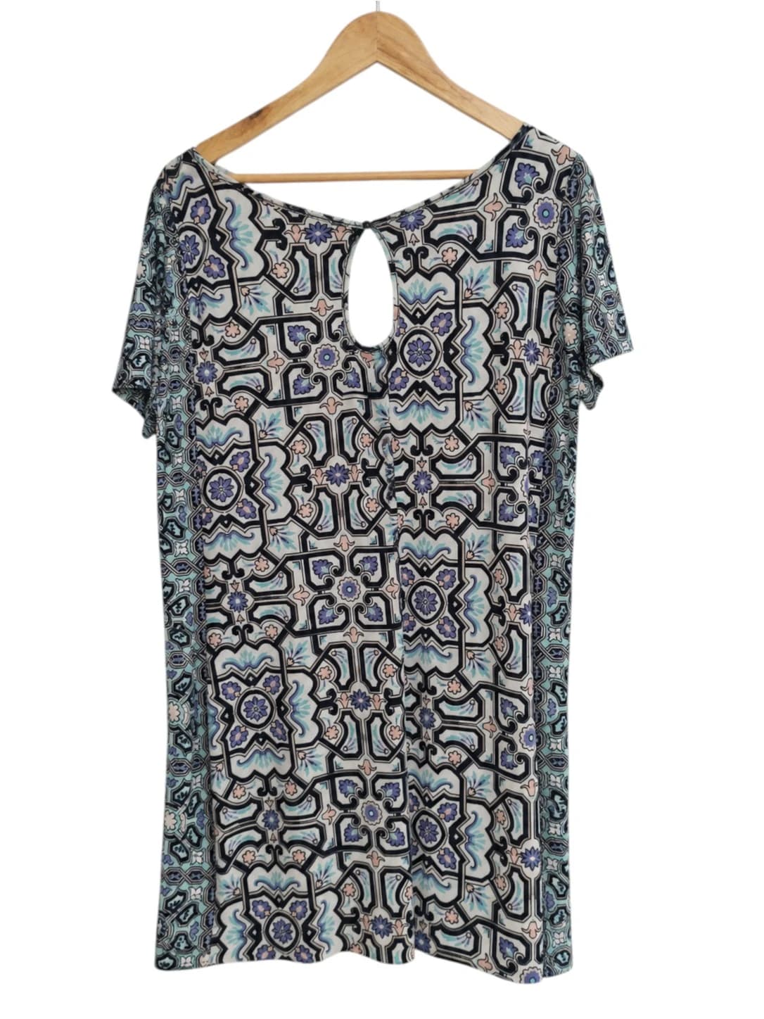 TIGERLILY Blue Tile Print Stretch Mini Tunic Dress Beach Cover Up Size 12 — photo 3 of 5